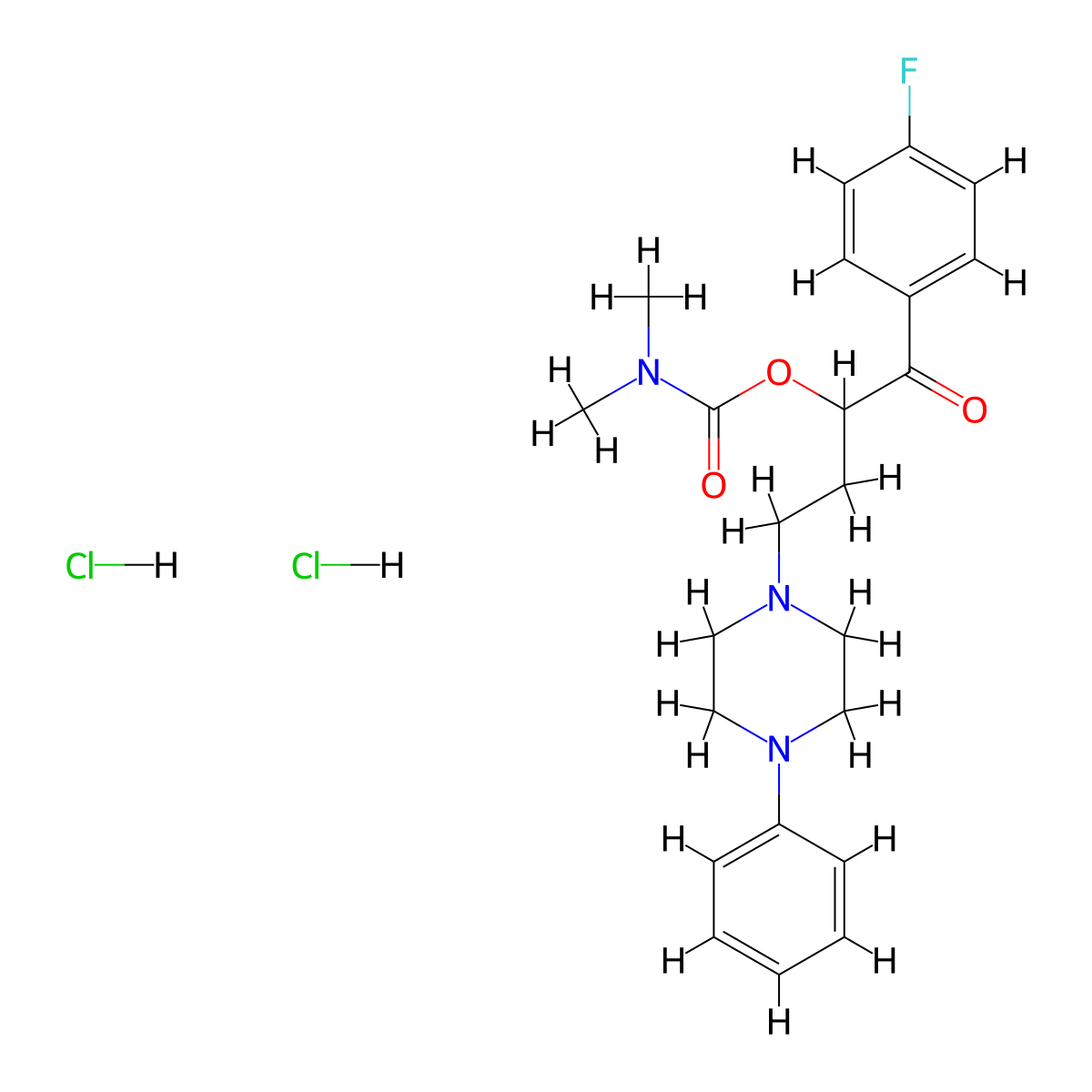 1-Butanone, 2-((dimethylcarbamoyl)oxy)-1-(4-fluorophenyl)-4-(4-phenyl-1-piperazinyl)-, dihydrochloride molecular structure, CAS 51037-67-3