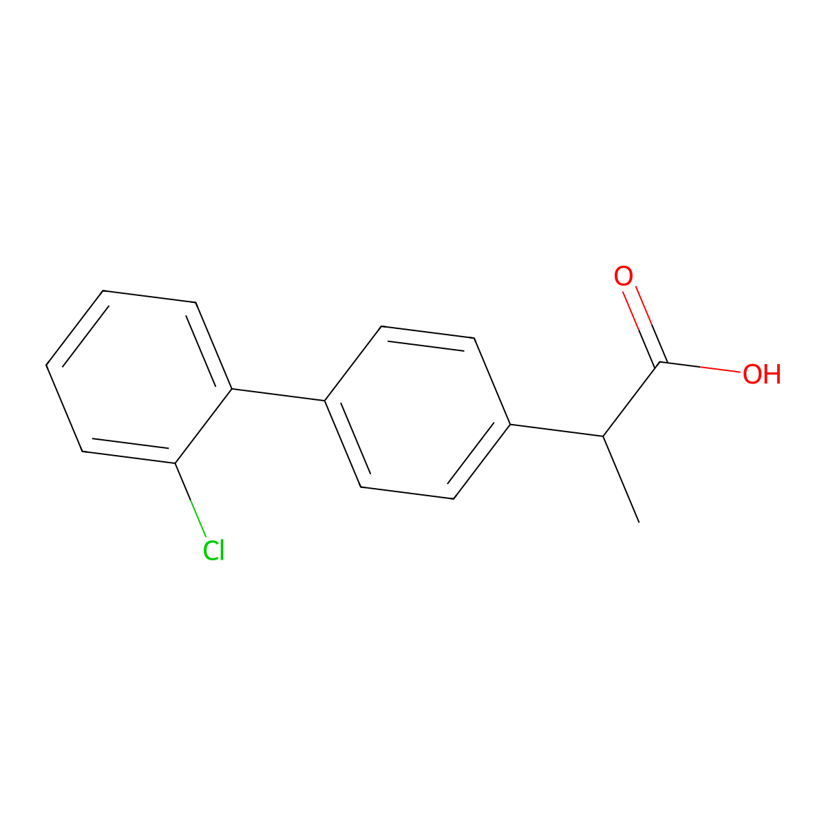 2-(4-(2-Chlorophenyl)phenyl)propanoic acid molecular structure, CAS 5104-50-7
