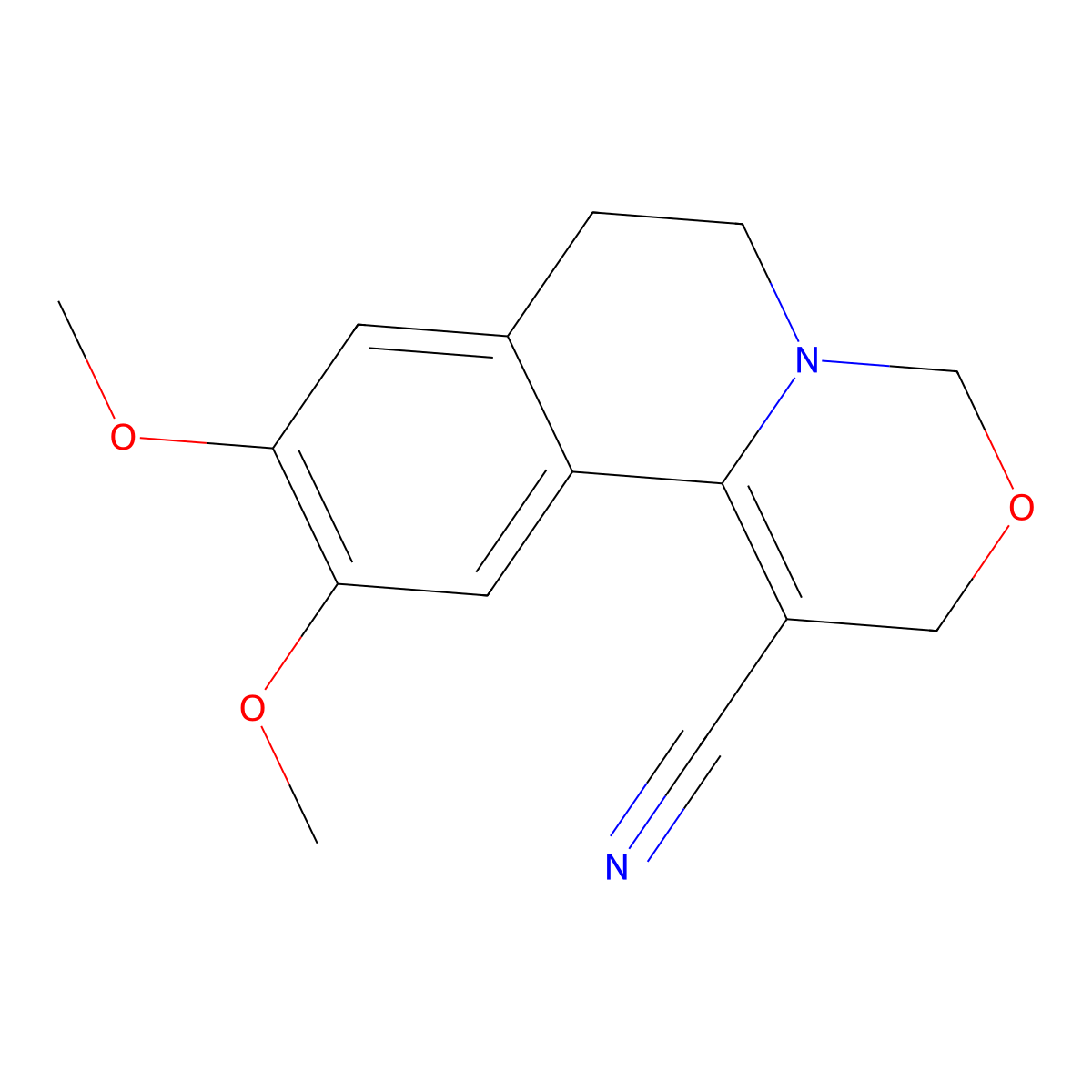 9,10-Dimethoxy-2,4,6,7-tetrahydro-[1,3]oxazino[4,3-a]isoquinoline-1-carbonitrile molecular structure, CAS 51054-42-3