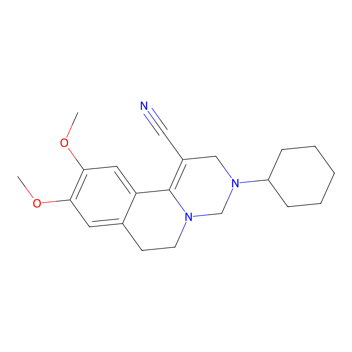 3-cyclohexyl-9,10-dimethoxy-3,4,6,7-tetrahydro-2H-pyrimido[6,1-a]isoquinoline-1-carbonitrile molecular structure, CAS 51054-44-5