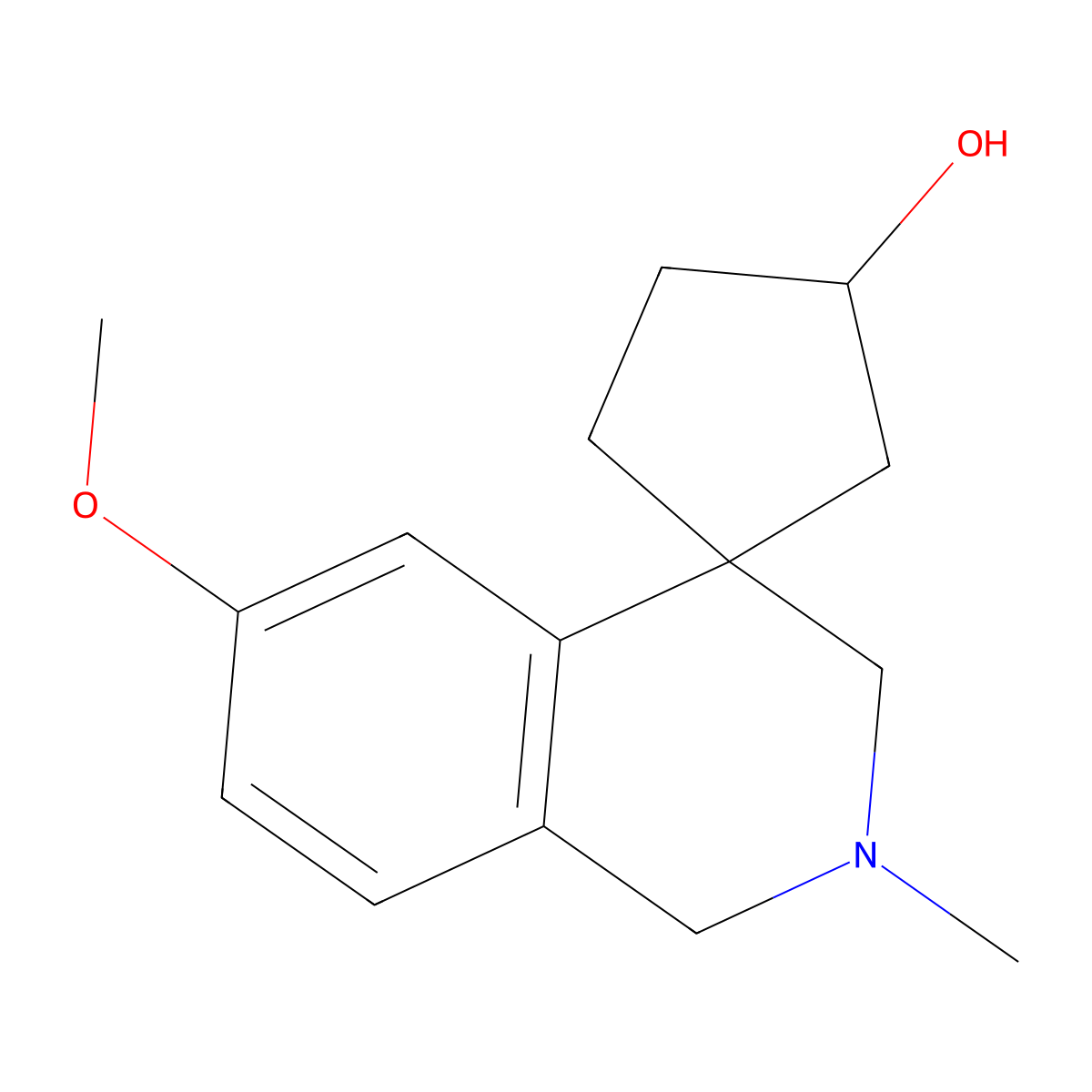 Spiro-(3-hydroxycyclopentane-1,4'-2',3'-dihydro-6'-methoxy-2'-methyl-1'H-isoquinoline) molecular structure, CAS 51061-99-5