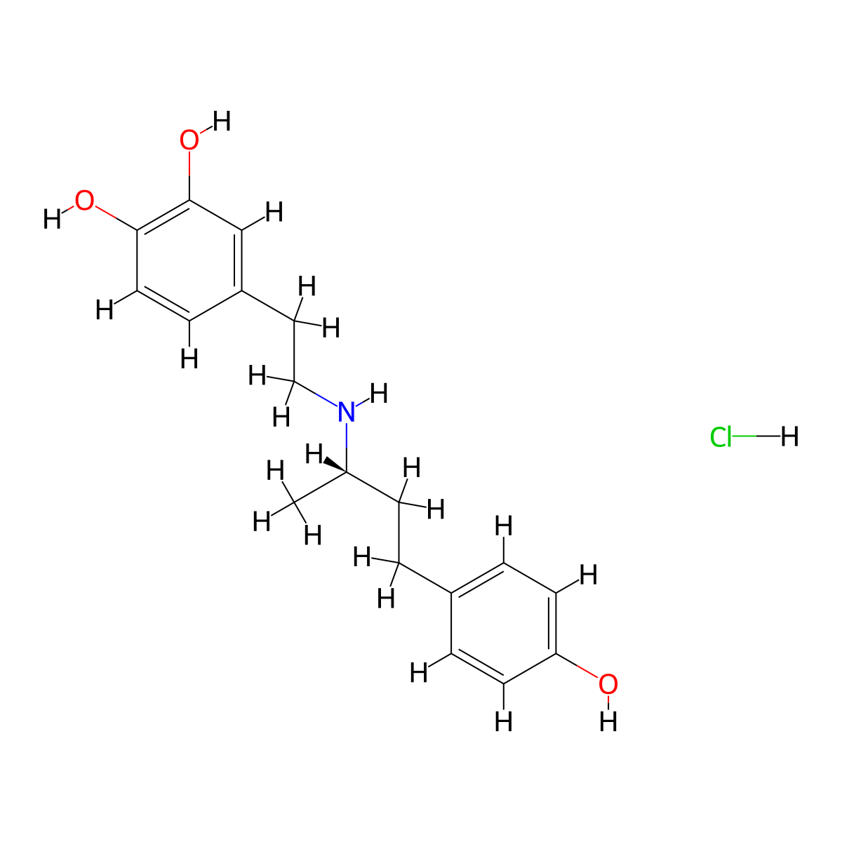 Dobutamine hydrochloride, (S)- molecular structure, CAS 51062-26-1