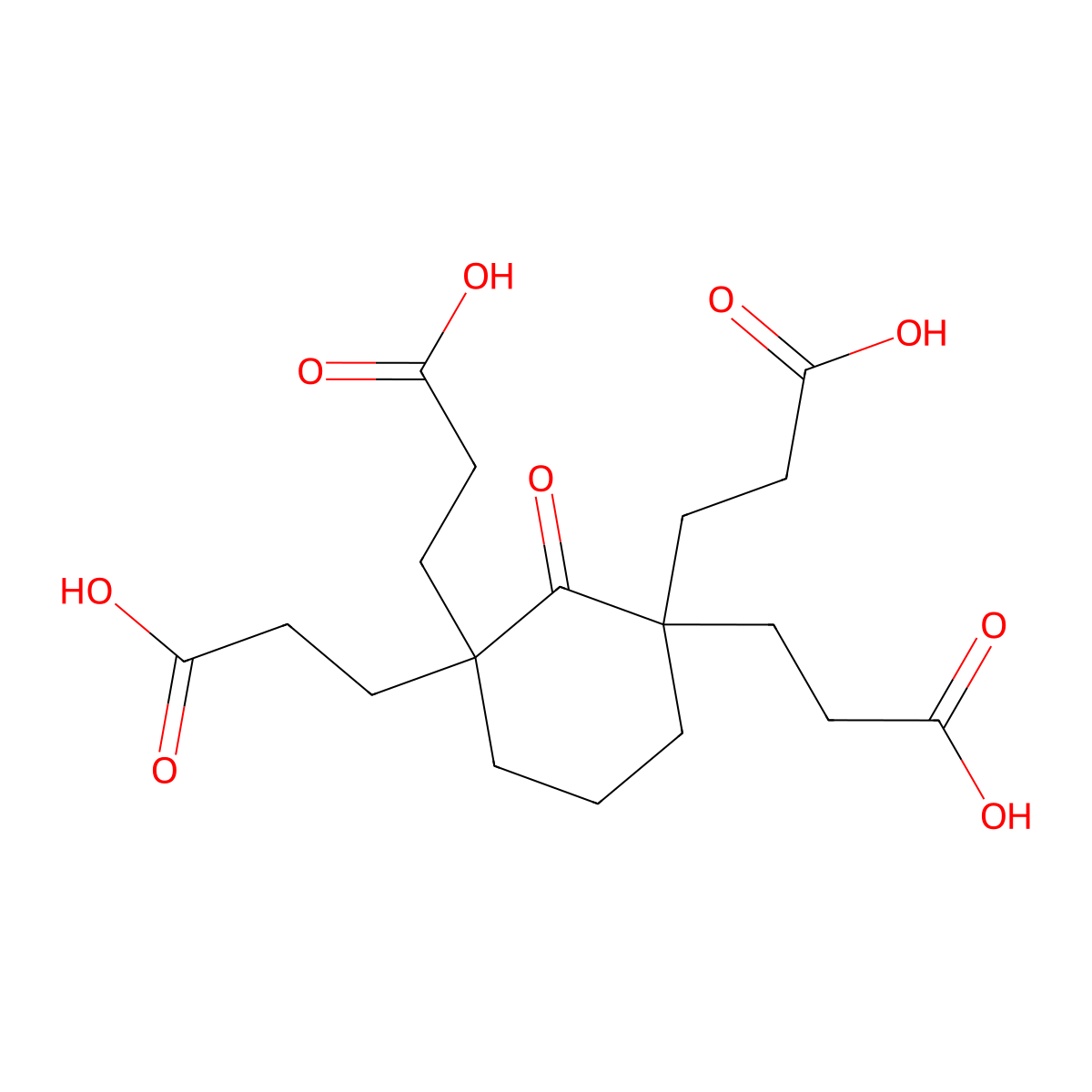 2-Oxocyclohexane-1,1,3,3-tetrapropionic acid molecular structure, CAS 5107-67-5