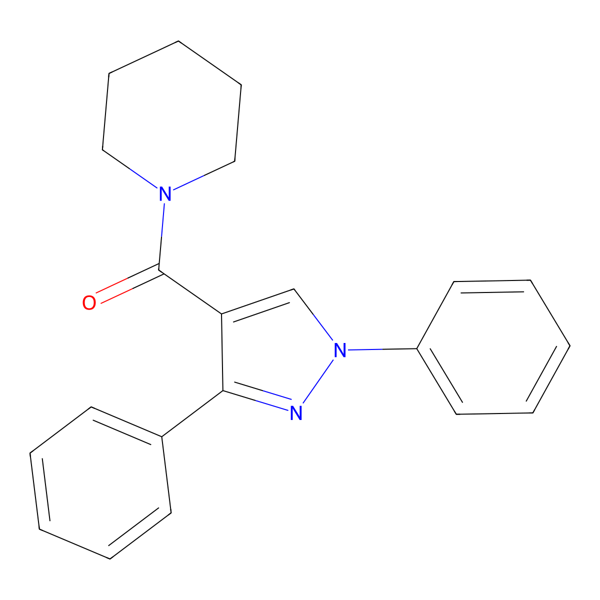(1,3-diphenyl-1H-pyrazol-4-yl)(piperidin-1-yl)methanone molecular structure, CAS 5107-74-4