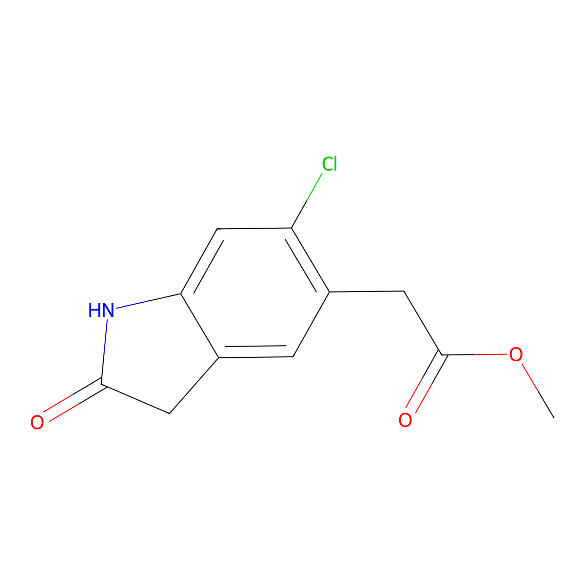 Methyl 2-(6-chloro-2-oxoindolin-5-yl)acetate molecular structure, CAS 510703-84-1