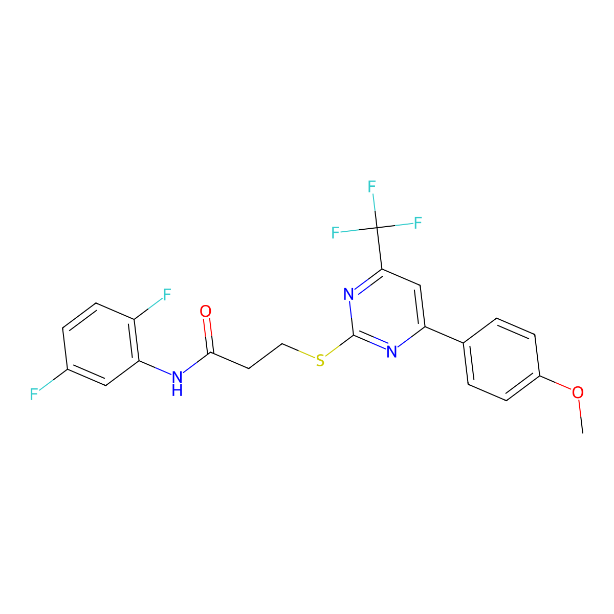 N-(2,5-difluorophenyl)-3-[4-(4-methoxyphenyl)-6-(trifluoromethyl)pyrimidin-2-yl]sulfanylpropanamide molecular structure, CAS 510711-57-6