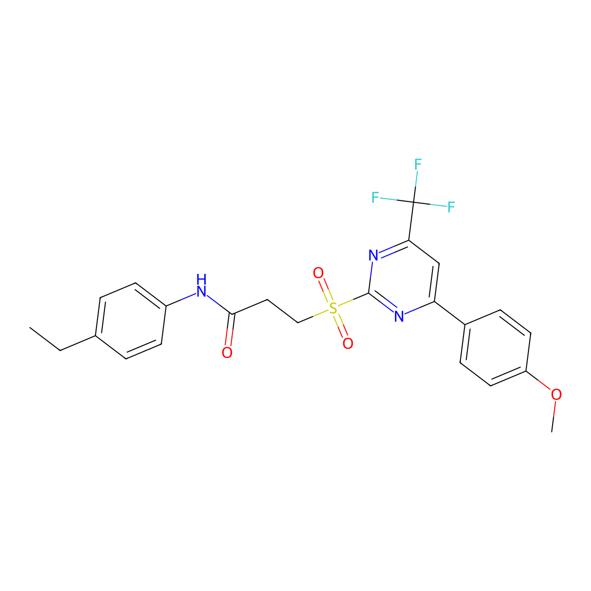 N-(4-ethylphenyl)-3-{[4-(4-methoxyphenyl)-6-(trifluoromethyl)-2-pyrimidinyl]sulfonyl}propanamide molecular structure, CAS 510711-90-7