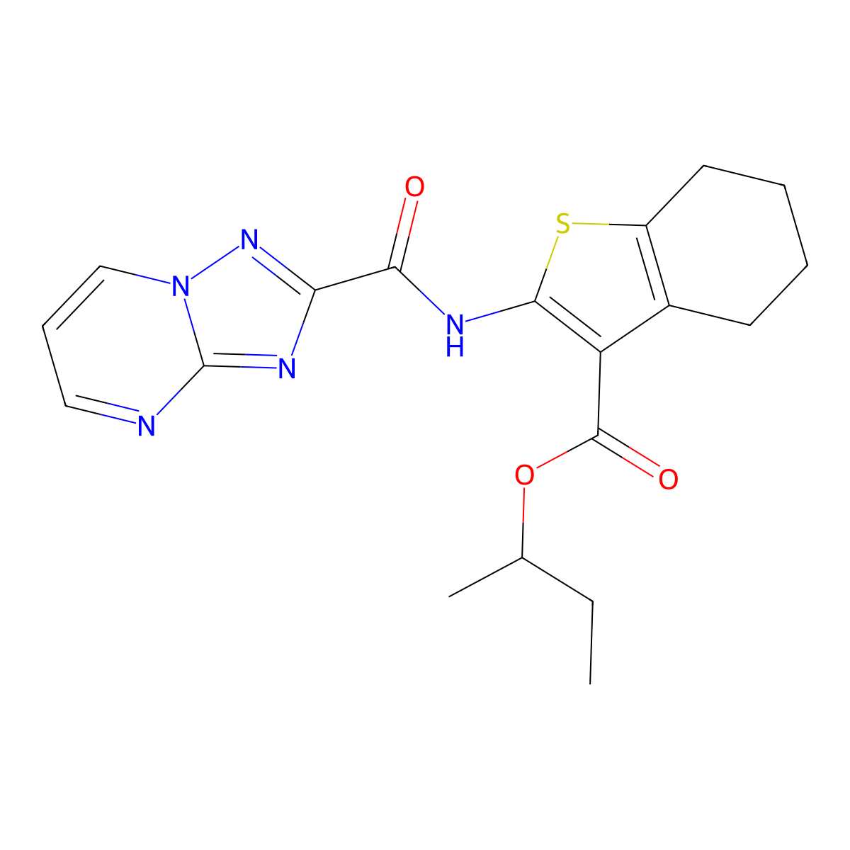 Sec-butyl 2-[([1,2,4]triazolo[1,5-a]pyrimidin-2-ylcarbonyl)amino]-4,5,6,7-tetrahydro-1-benzothiophene-3-carboxylate molecular structure, CAS 510712-89-7