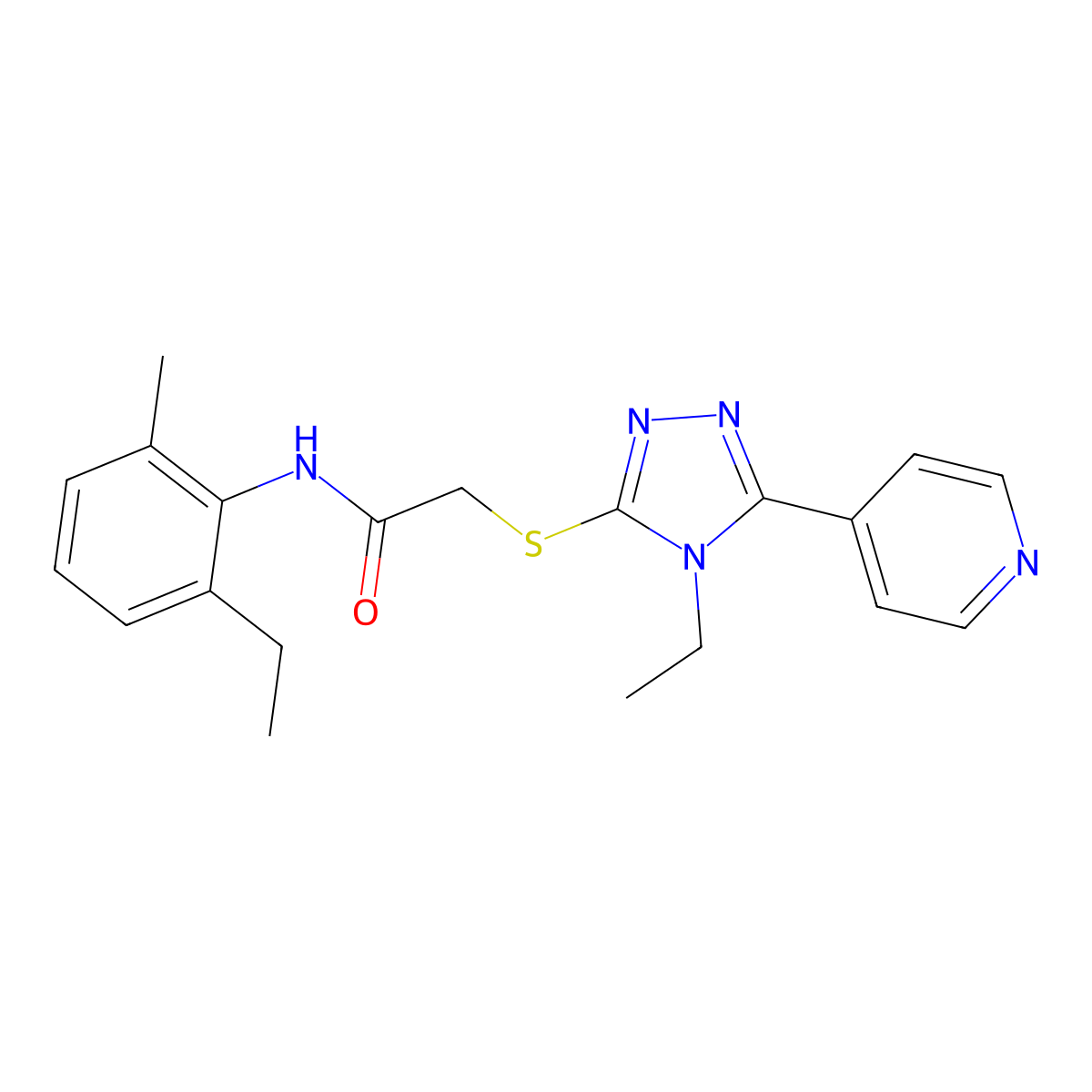 N-(2-Ethyl-6-methylphenyl)-2-((4-ethyl-5-(4-pyridinyl)-4H-1,2,4-triazol-3-YL)sulfanyl)acetamide molecular structure, CAS 510713-62-9