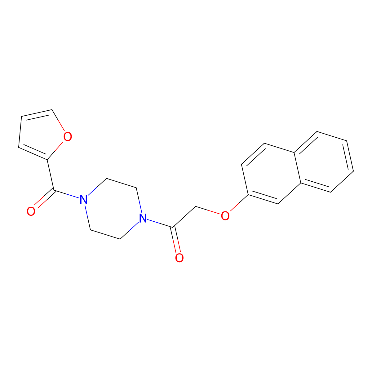 1-[4-(Furan-2-carbonyl)piperazin-1-yl]-2-naphthalen-2-yloxyethanone molecular structure, CAS 510713-77-6