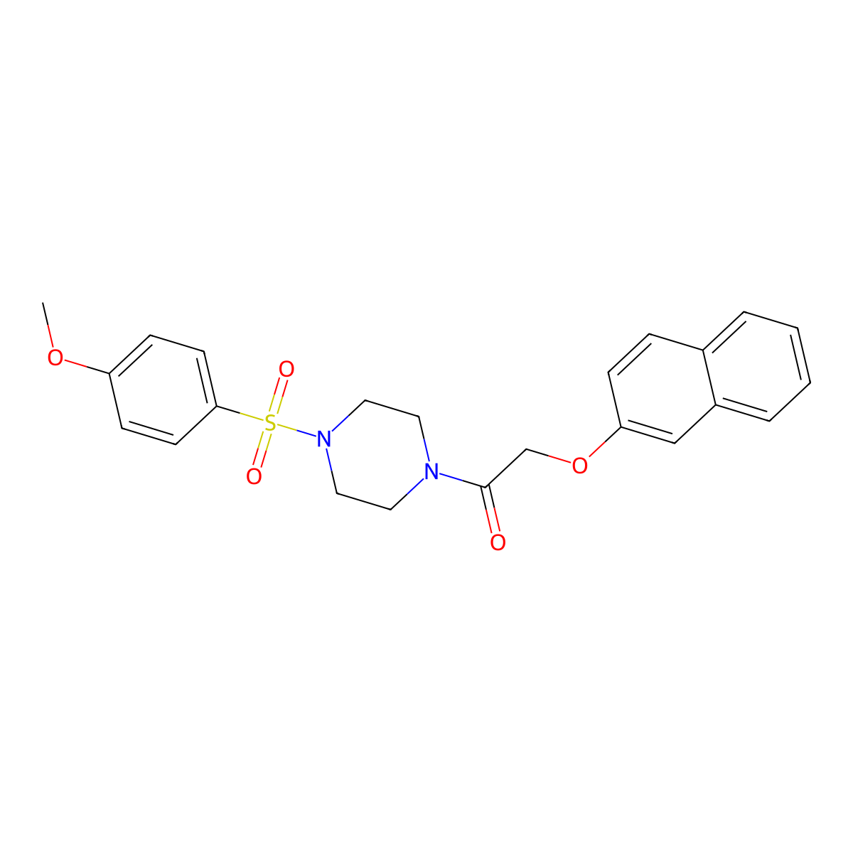 1-[4-(4-Methoxyphenyl)sulfonylpiperazin-1-yl]-2-naphthalen-2-yloxyethanone molecular structure, CAS 510713-79-8