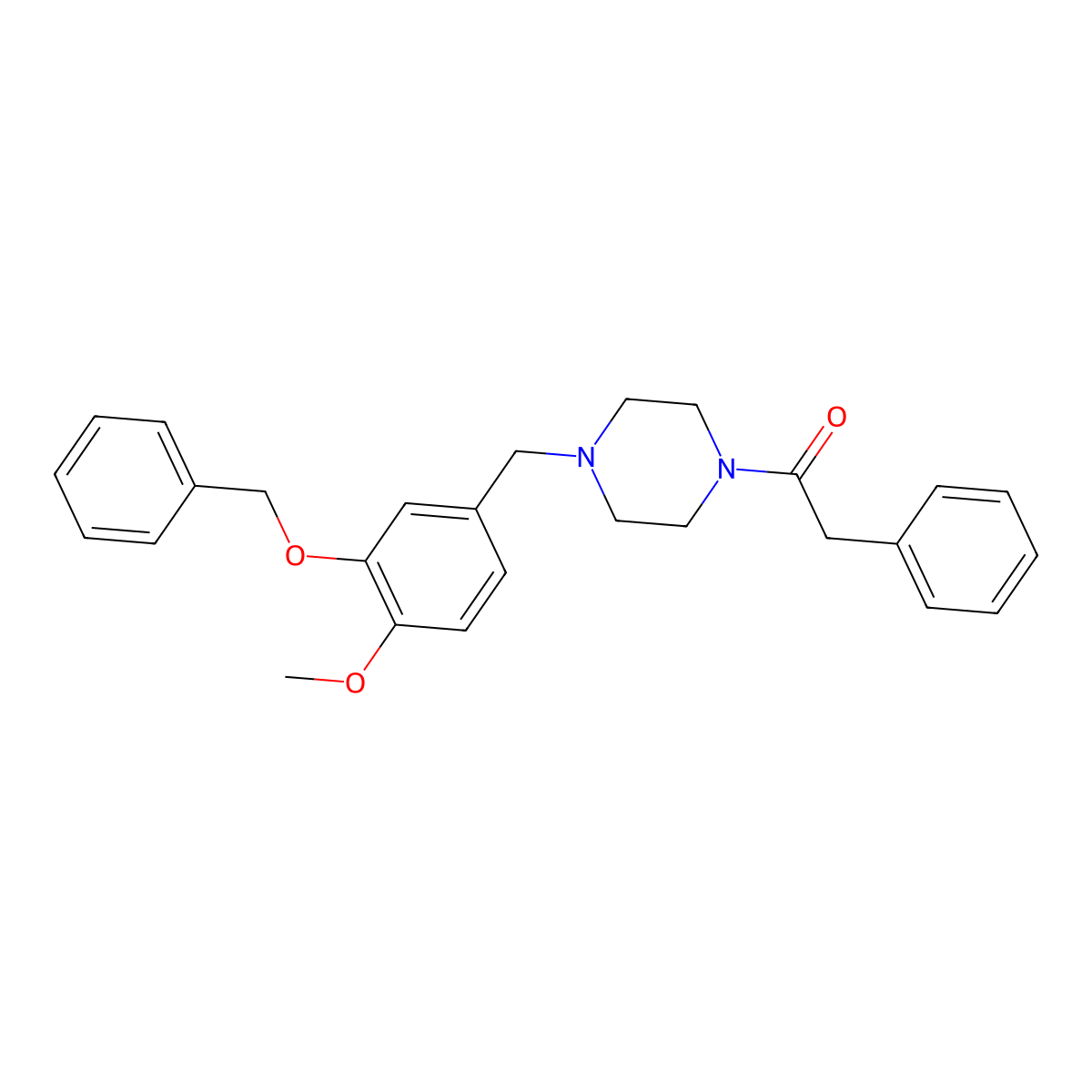 1-[4-[(4-Methoxy-3-phenylmethoxyphenyl)methyl]piperazin-1-yl]-2-phenylethanone molecular structure, CAS 510714-16-6