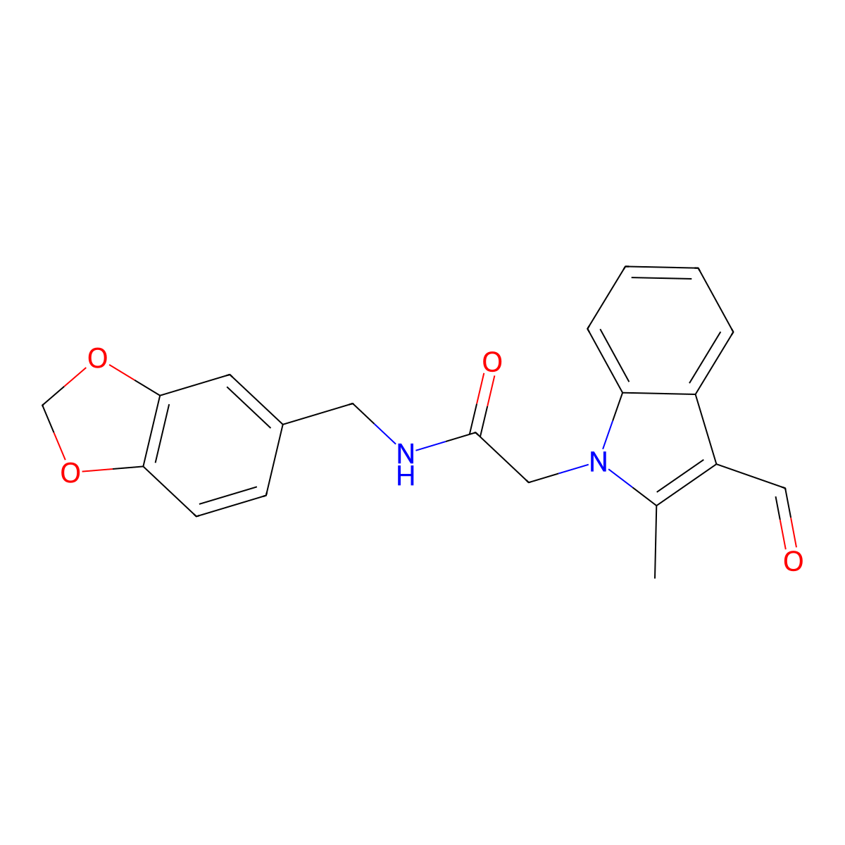 N-(1,3-benzodioxol-5-ylmethyl)-2-(3-formyl-2-methyl-1H-indol-1-yl)acetamide molecular structure, CAS 510716-54-8