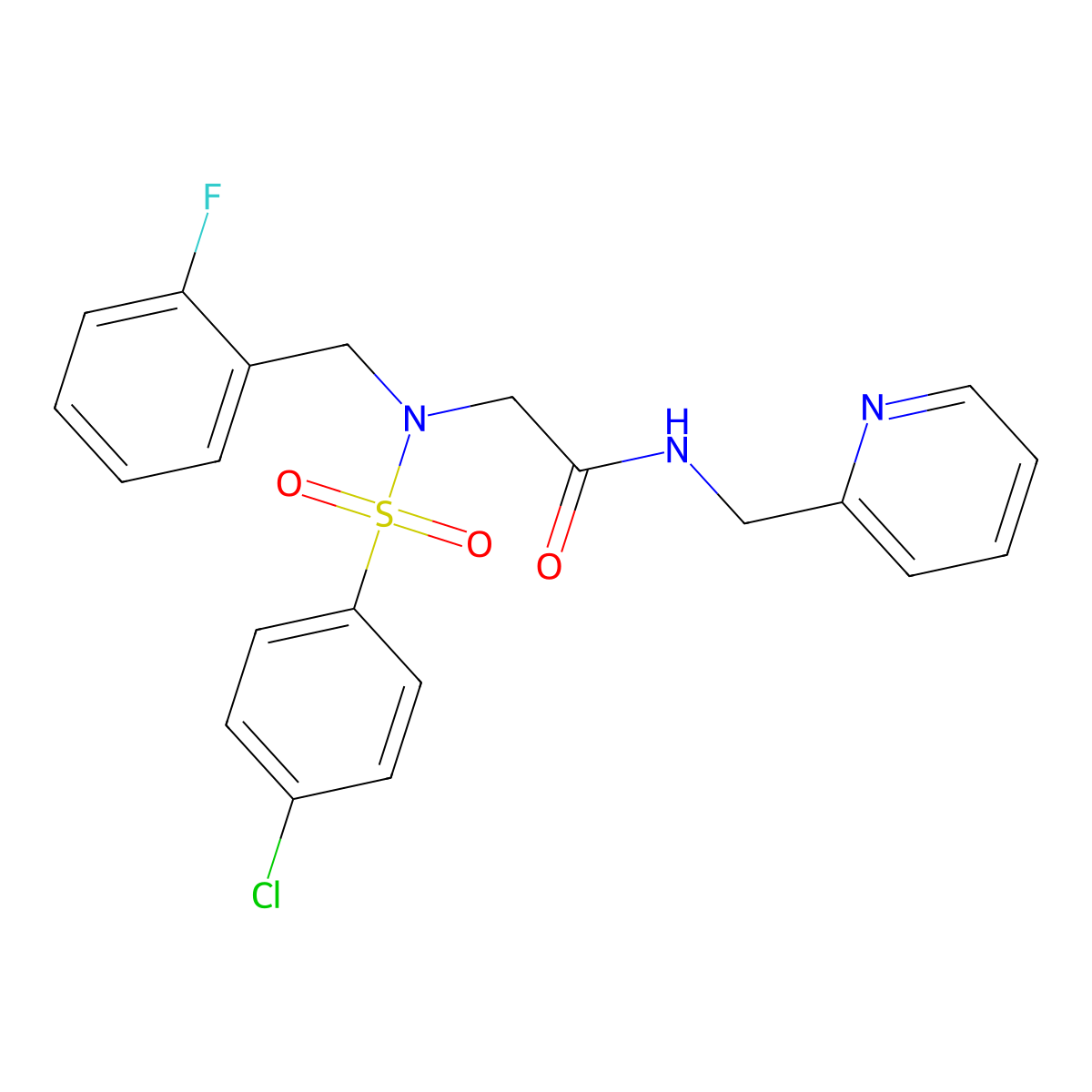 2-[(4-chlorophenyl)sulfonyl-[(2-fluorophenyl)methyl]amino]-N-(pyridin-2-ylmethyl)acetamide molecular structure, CAS 510716-74-2
