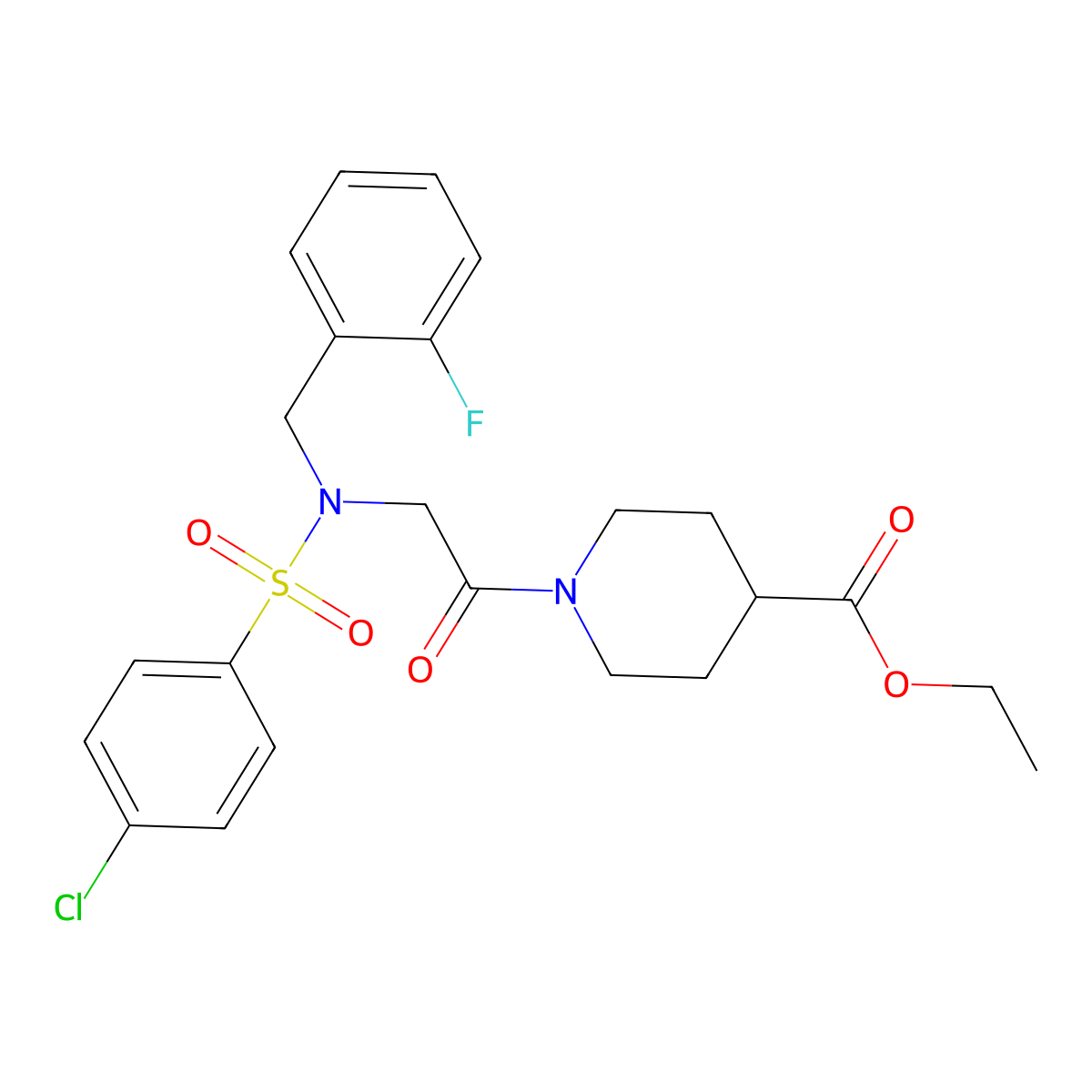ethyl 1-{N-[(4-chlorophenyl)sulfonyl]-N-(2-fluorobenzyl)glycyl}piperidine-4-carboxylate molecular structure, CAS 510716-79-7