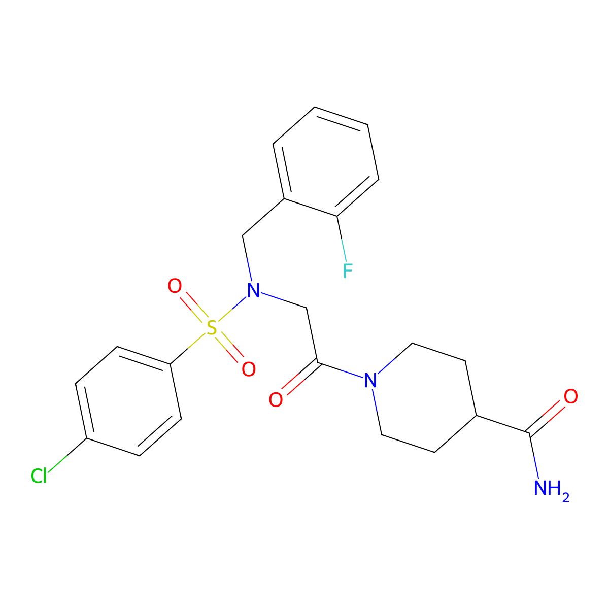 1-[2-[(4-Chlorophenyl)sulfonyl-[(2-fluorophenyl)methyl]amino]acetyl]piperidine-4-carboxamide molecular structure, CAS 510716-80-0