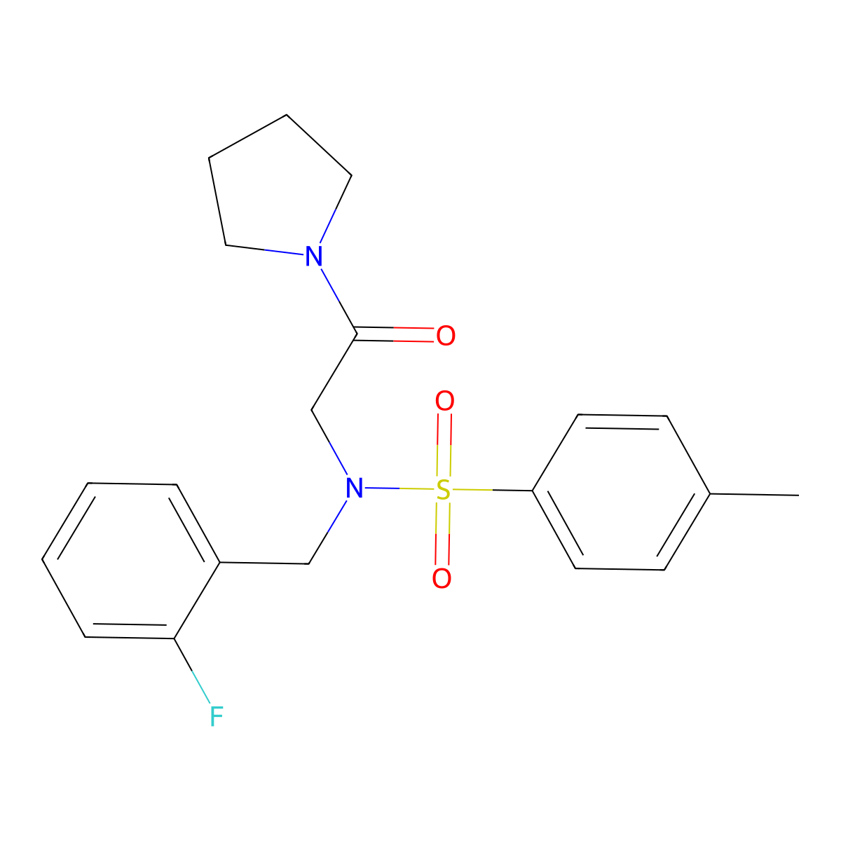 N-[(2-fluorophenyl)methyl]-4-methyl-N-(2-oxo-2-pyrrolidin-1-ylethyl)benzenesulfonamide molecular structure, CAS 510716-83-3