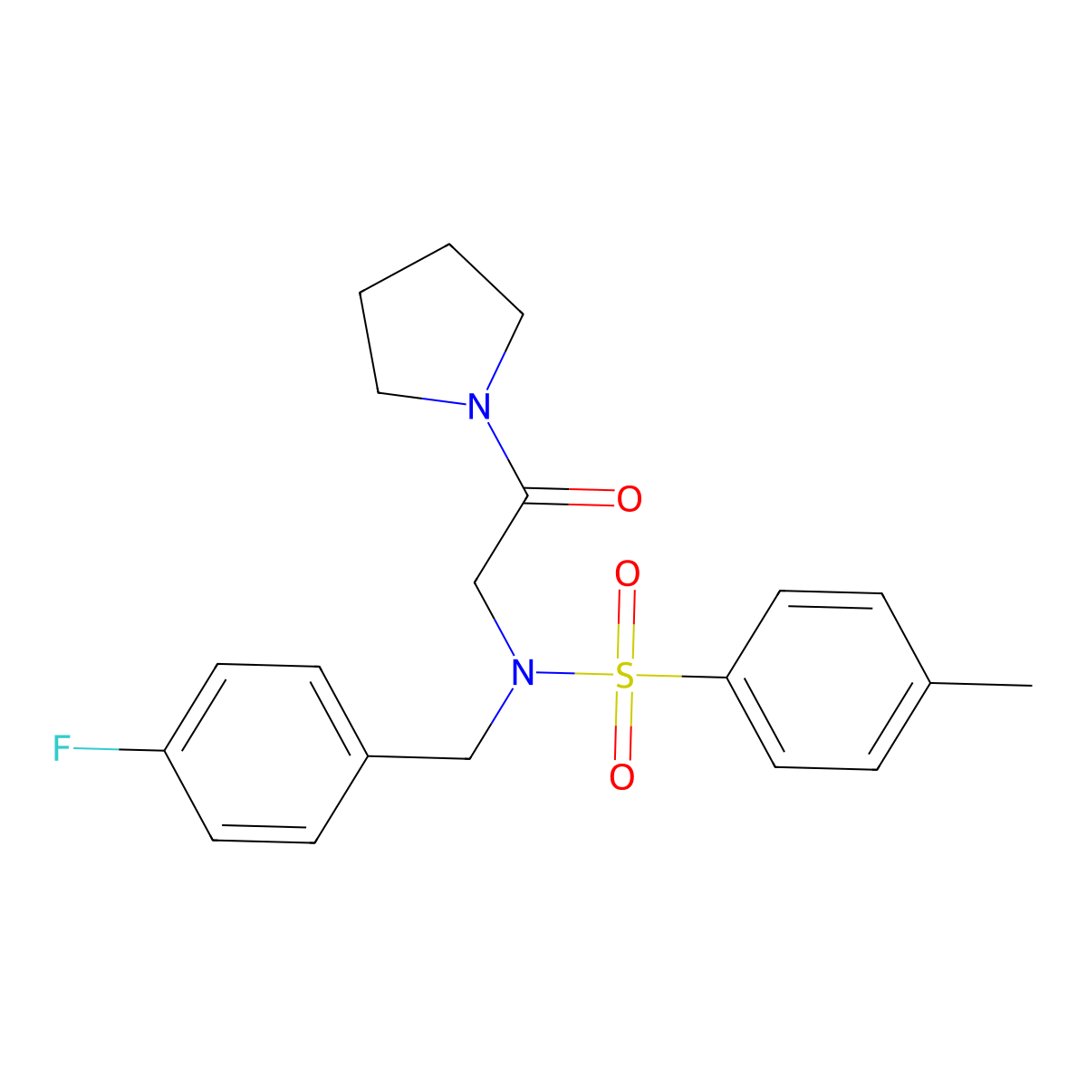 N-[(4-fluorophenyl)methyl]-4-methyl-N-(2-oxo-2-pyrrolidin-1-ylethyl)benzenesulfonamide molecular structure, CAS 510716-95-7