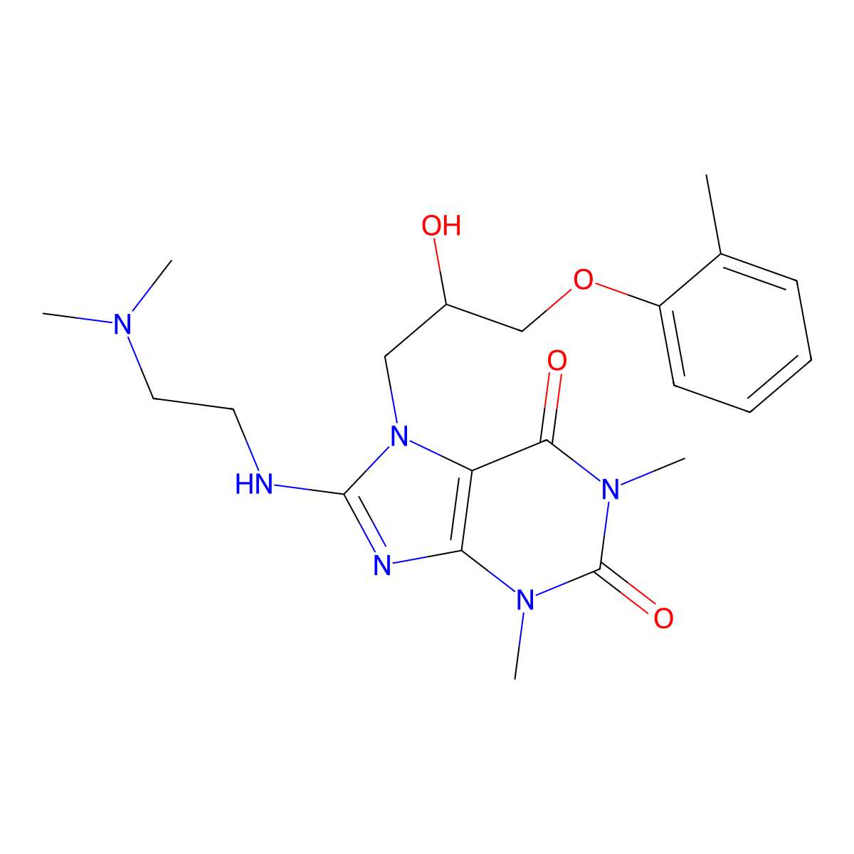 8-((2-(dimethylamino)ethyl)amino)-7-(2-hydroxy-3-(o-tolyloxy)propyl)-1,3-dimethyl-1H-purine-2,6(3H,7H)-dione molecular structure, CAS 510717-21-2
