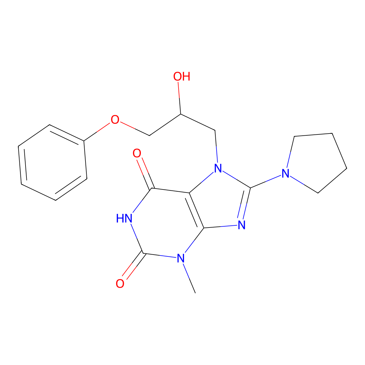7-(2-hydroxy-3-phenoxypropyl)-3-methyl-8-(pyrrolidin-1-yl)-1H-purine-2,6(3H,7H)-dione molecular structure, CAS 510717-27-8