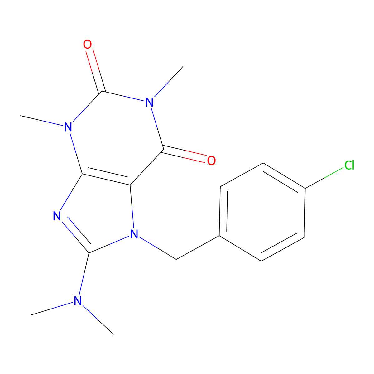 7-(4-chlorobenzyl)-8-(dimethylamino)-1,3-dimethyl-1H-purine-2,6(3H,7H)-dione molecular structure, CAS 510717-30-3