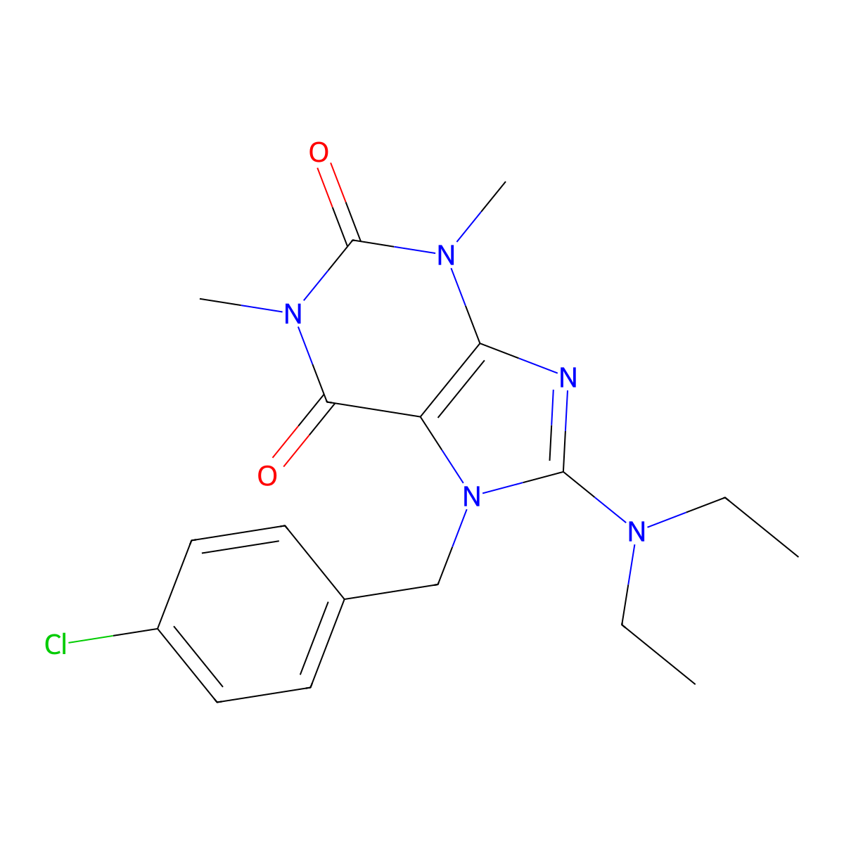 7-(4-chlorobenzyl)-8-(diethylamino)-1,3-dimethyl-1H-purine-2,6(3H,7H)-dione molecular structure, CAS 510717-32-5