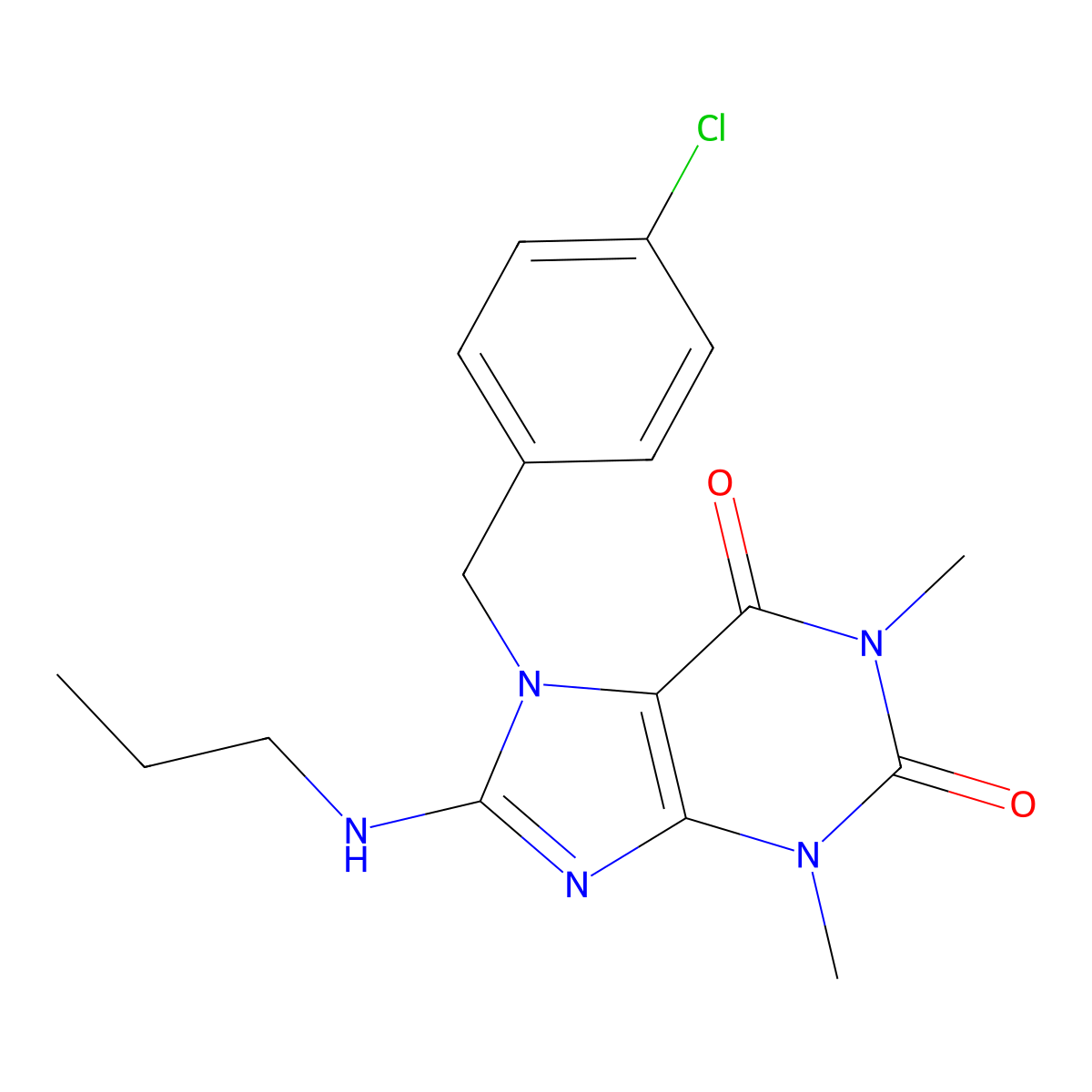 7-(4-chlorobenzyl)-1,3-dimethyl-8-(propylamino)-1H-purine-2,6(3H,7H)-dione molecular structure, CAS 510717-33-6