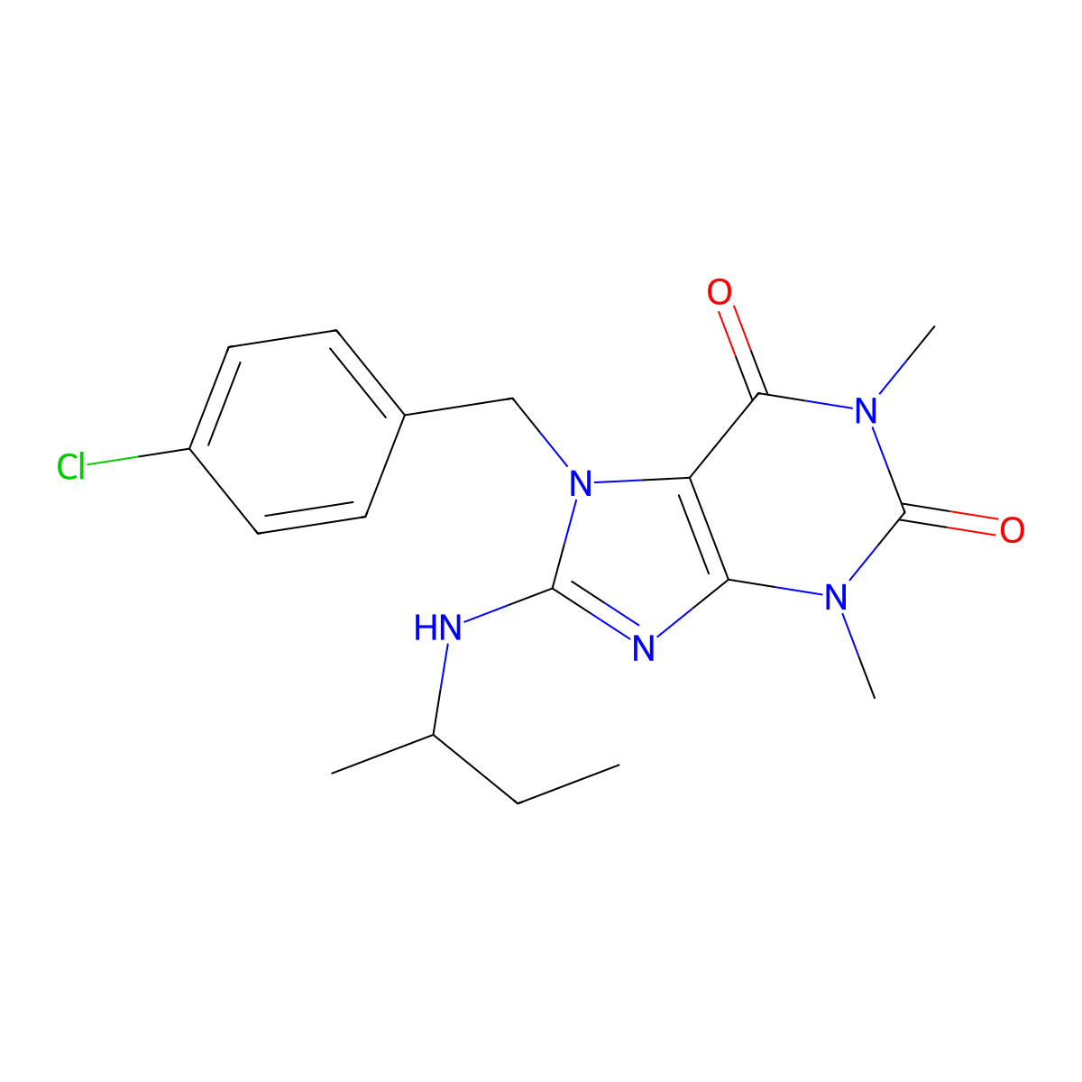 8-(butan-2-ylamino)-7-(4-chlorobenzyl)-1,3-dimethyl-3,7-dihydro-1H-purine-2,6-dione molecular structure, CAS 510717-35-8