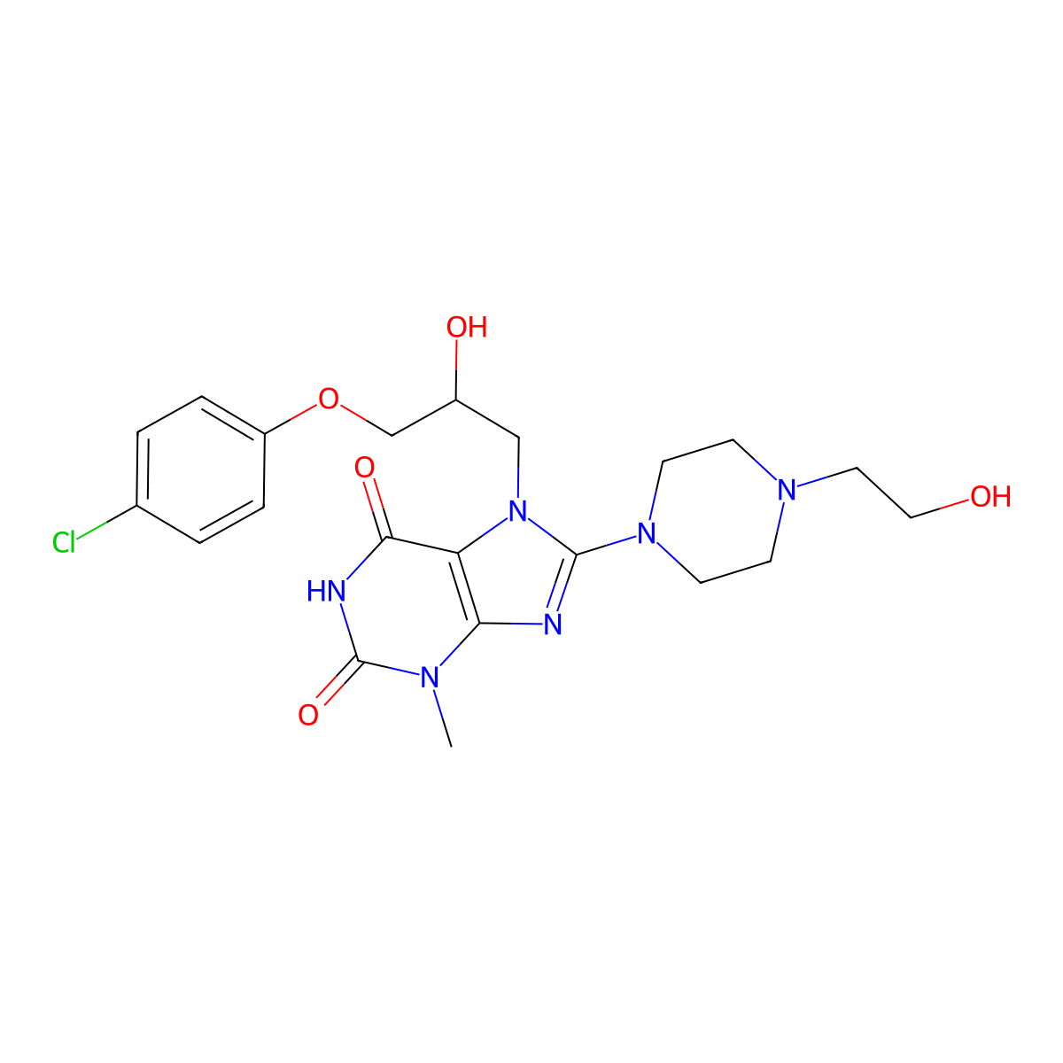 7-(3-(4-chlorophenoxy)-2-hydroxypropyl)-8-(4-(2-hydroxyethyl)piperazin-1-yl)-3-methyl-1H-purine-2,6(3H,7H)-dione molecular structure, CAS 510717-36-9