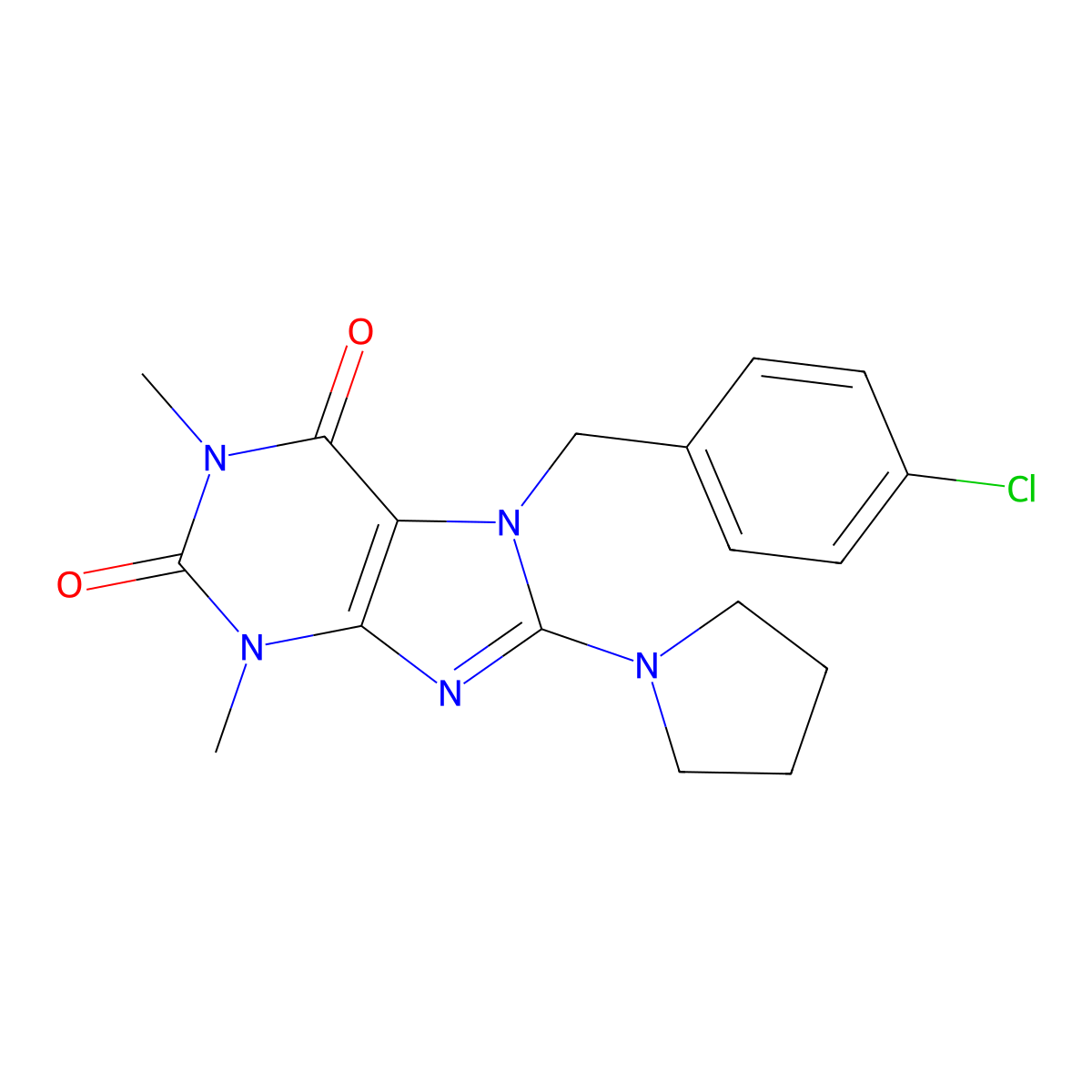 7-(4-chlorobenzyl)-1,3-dimethyl-8-(pyrrolidin-1-yl)-1H-purine-2,6(3H,7H)-dione molecular structure, CAS 510717-44-9