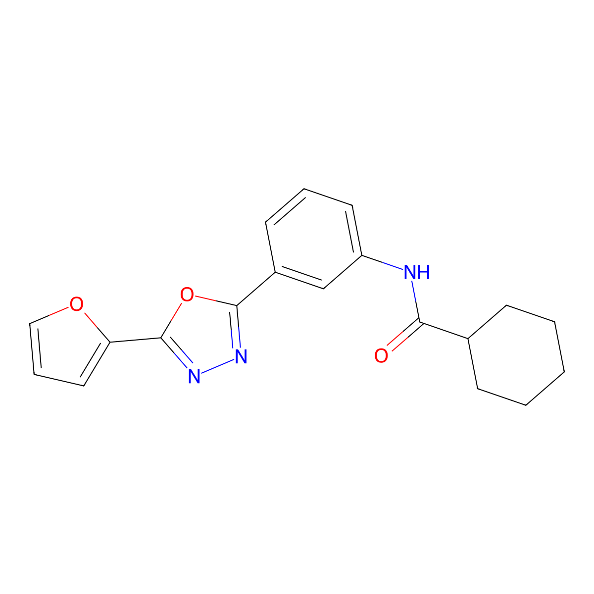 N-[3-[5-(furan-2-yl)-1,3,4-oxadiazol-2-yl]phenyl]cyclohexanecarboxamide molecular structure, CAS 510717-63-2