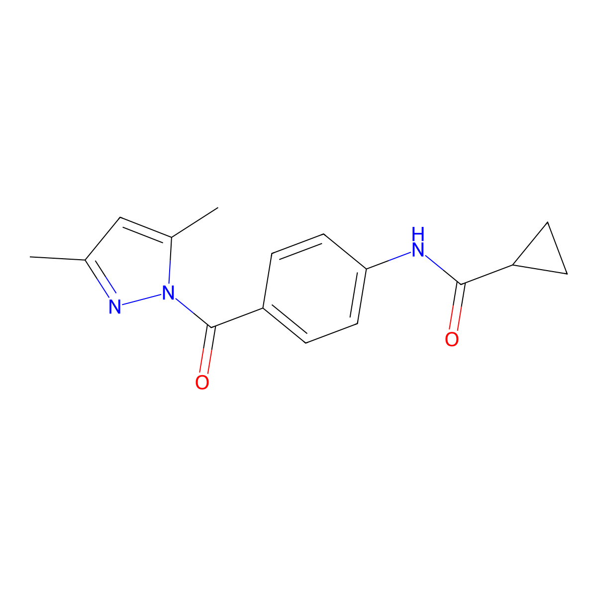 N-{4-[(3,5-dimethyl-1H-pyrazol-1-yl)carbonyl]phenyl}cyclopropanecarboxamide molecular structure, CAS 510717-70-1