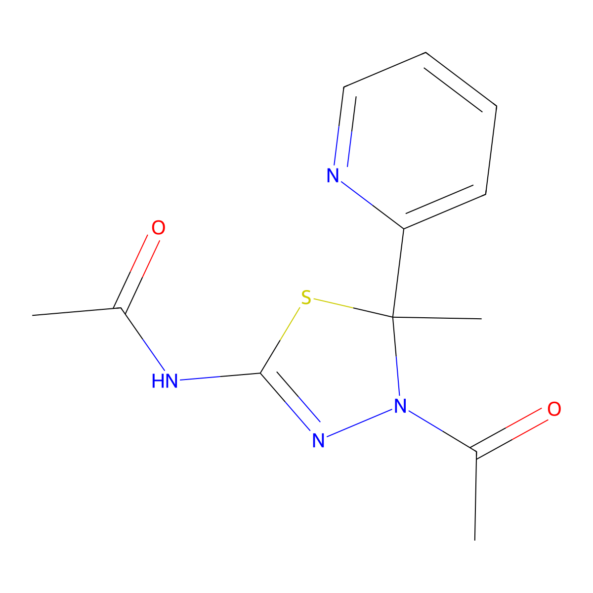 N-(4-acetyl-5-methyl-5-pyridin-2-yl-1,3,4-thiadiazol-2-yl)acetamide molecular structure, CAS 510717-71-2