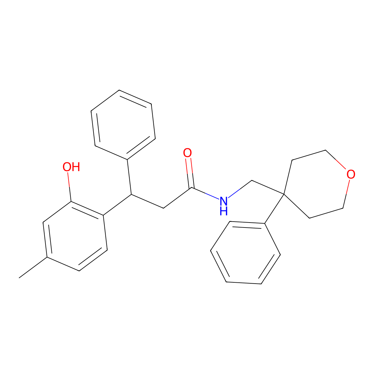 3-(2-hydroxy-4-methylphenyl)-3-phenyl-N-[(4-phenyloxan-4-yl)methyl]propanamide molecular structure, CAS 510718-00-0