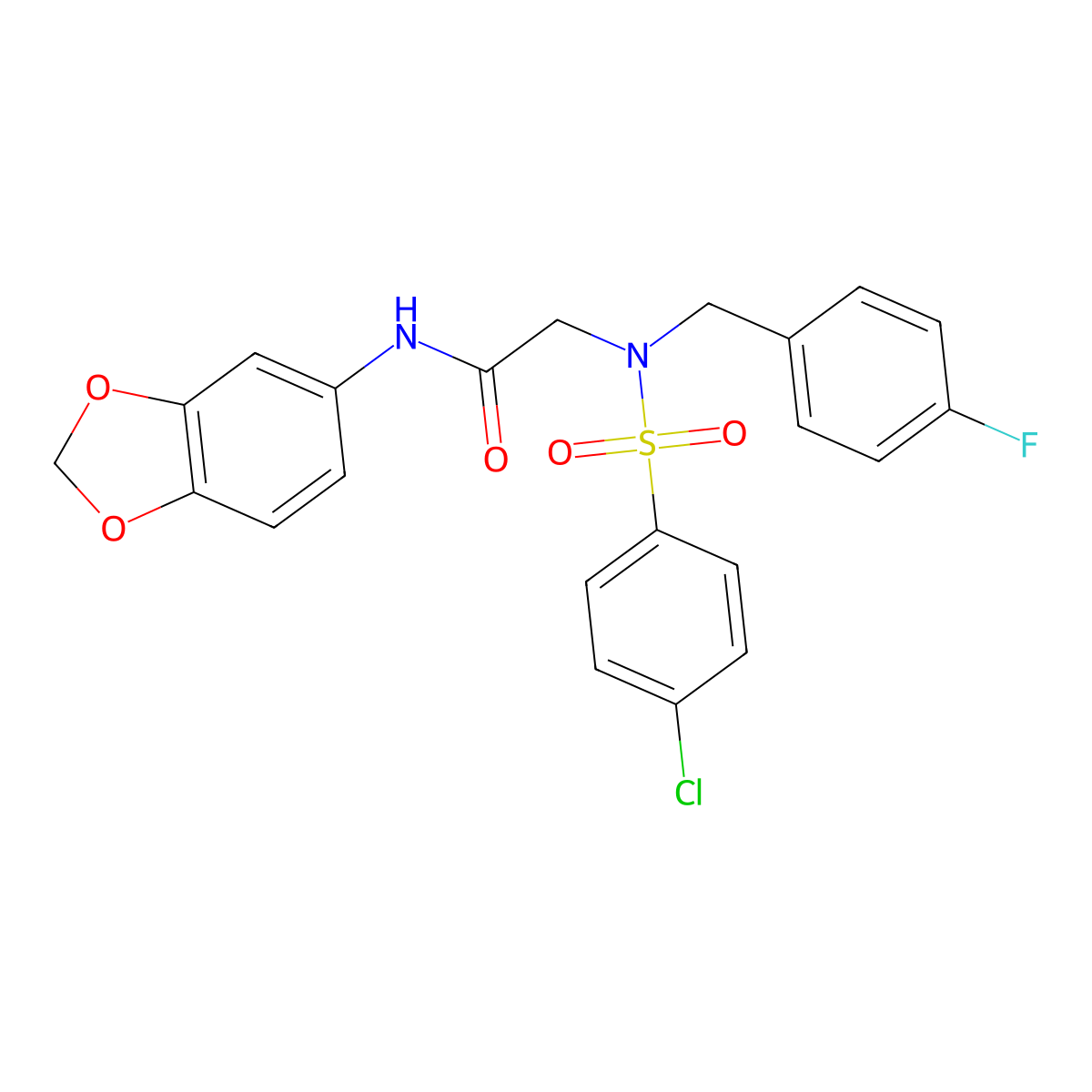 N-(1,3-benzodioxol-5-yl)-2-[(4-chlorophenyl)sulfonyl-[(4-fluorophenyl)methyl]amino]acetamide molecular structure, CAS 510718-13-5