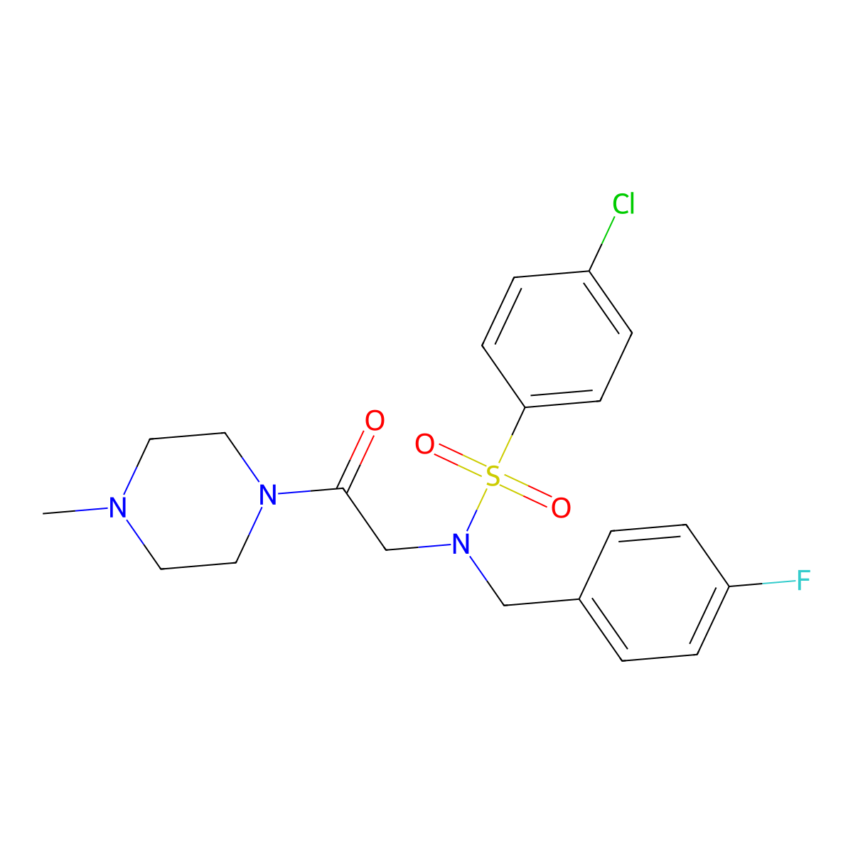 4-chloro-N-[(4-fluorophenyl)methyl]-N-[2-(4-methylpiperazin-1-yl)-2-oxoethyl]benzenesulfonamide molecular structure, CAS 510718-14-6