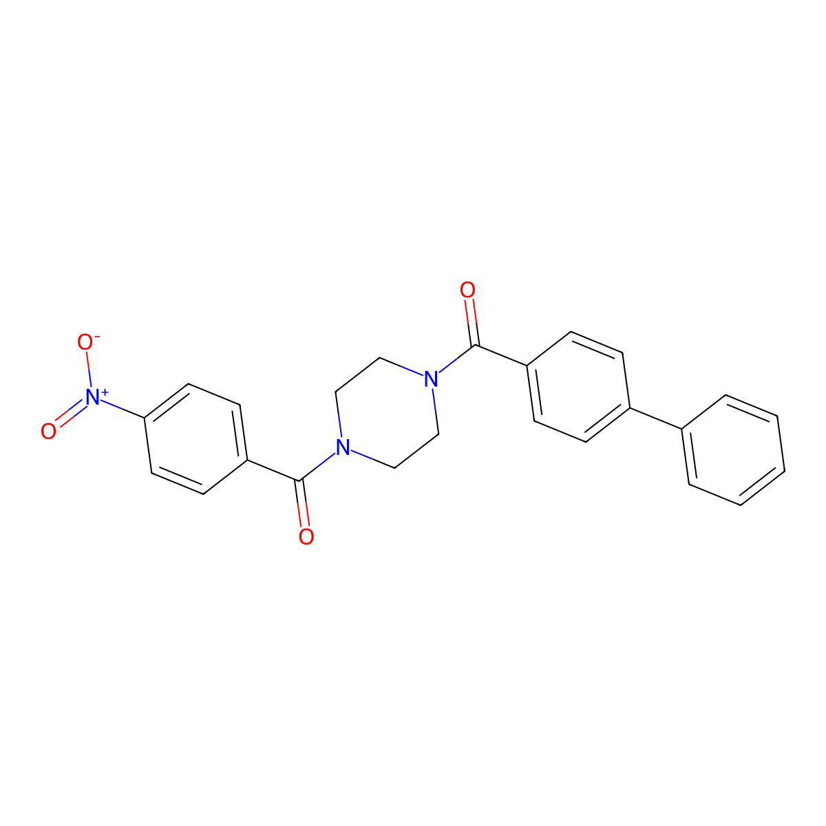 Biphenyl-4-yl{4-[(4-nitrophenyl)carbonyl]piperazin-1-yl}methanone molecular structure, CAS 510718-30-6