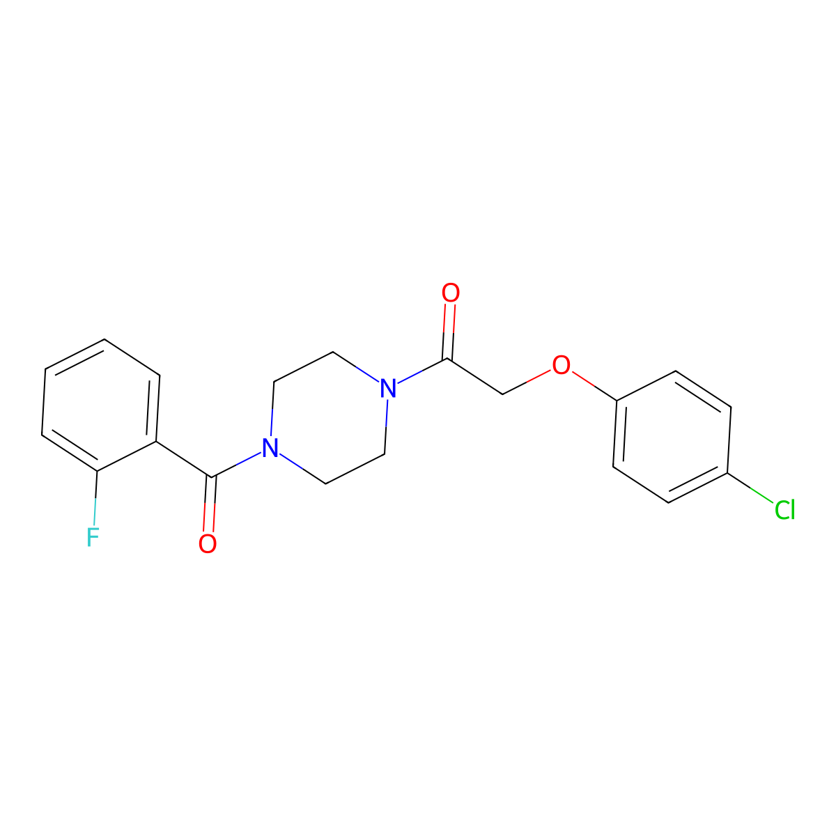 2-(4-Chlorophenoxy)-1-[4-(2-fluorobenzoyl)piperazin-1-yl]ethanone molecular structure, CAS 510718-38-4