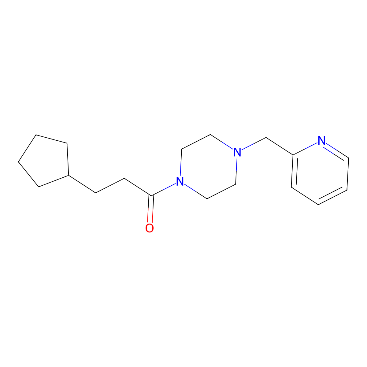 3-Cyclopentyl-1-[4-(pyridin-2-ylmethyl)piperazin-1-yl]propan-1-one molecular structure, CAS 510718-44-2