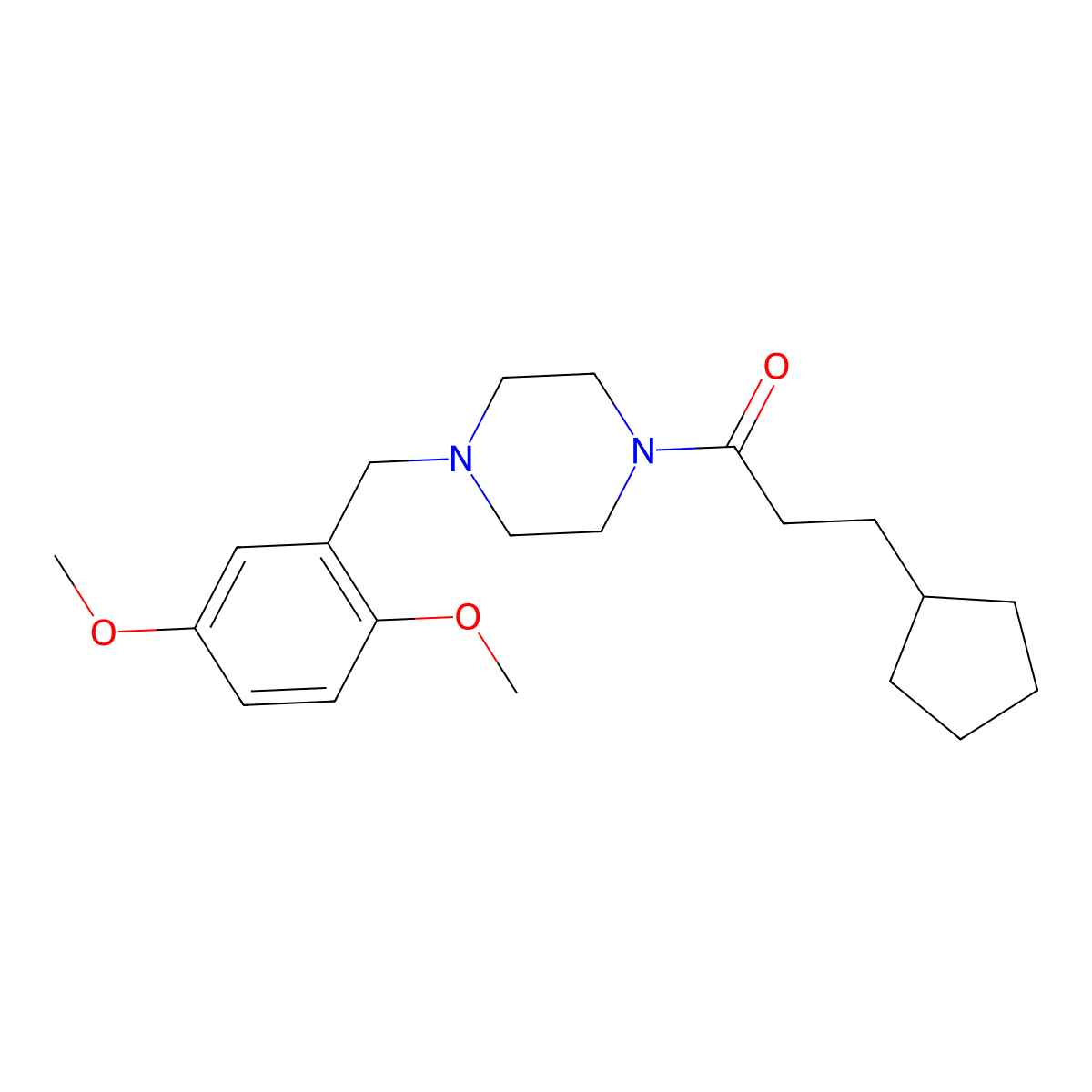 3-Cyclopentyl-1-[4-[(2,5-dimethoxyphenyl)methyl]piperazin-1-yl]propan-1-one molecular structure, CAS 510718-49-7
