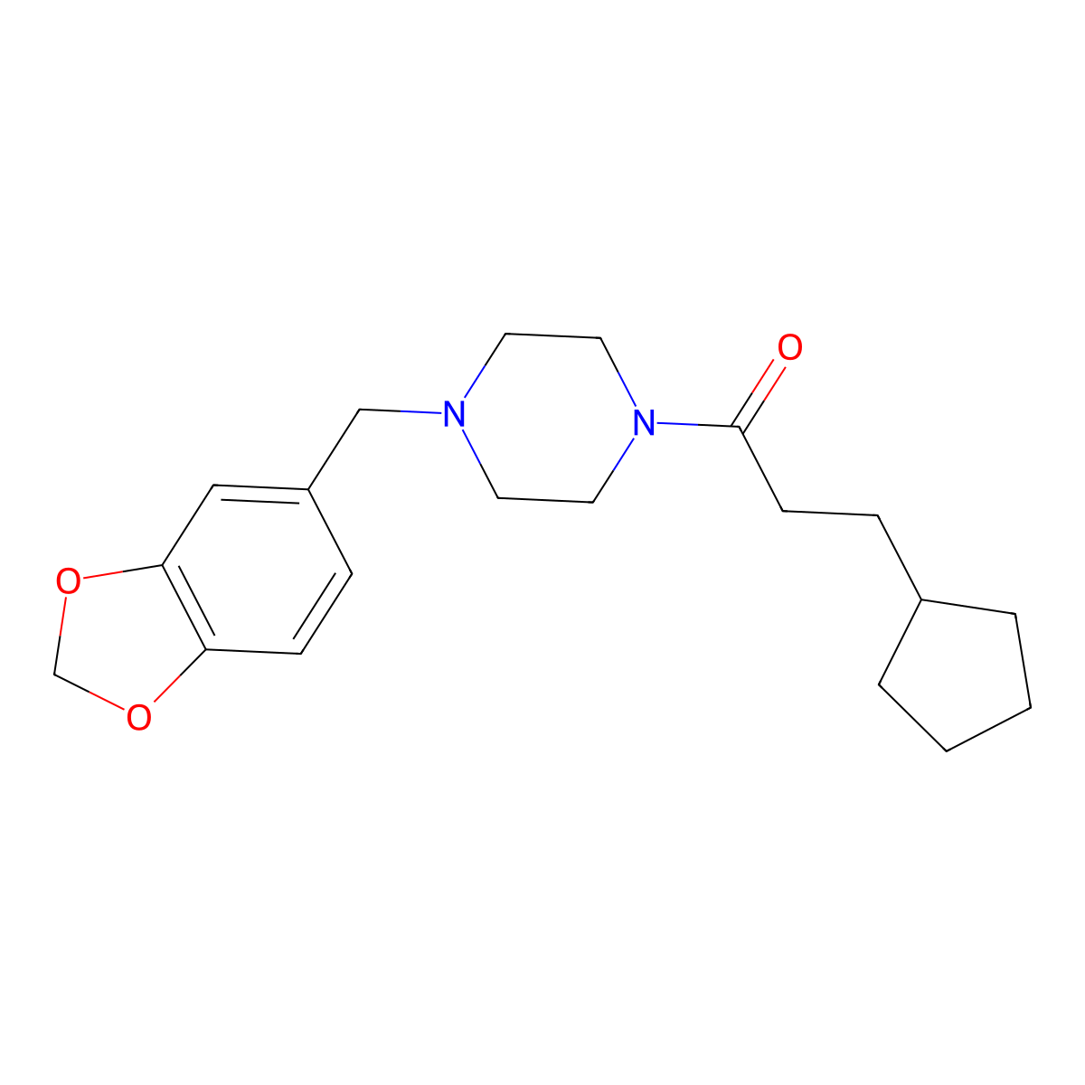 1-[4-(1,3-Benzodioxol-5-ylmethyl)piperazin-1-yl]-3-cyclopentylpropan-1-one molecular structure, CAS 510718-98-6
