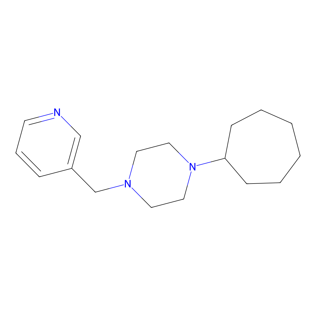 1-Cycloheptyl-4-(pyridin-3-ylmethyl)piperazine molecular structure, CAS 510721-03-6