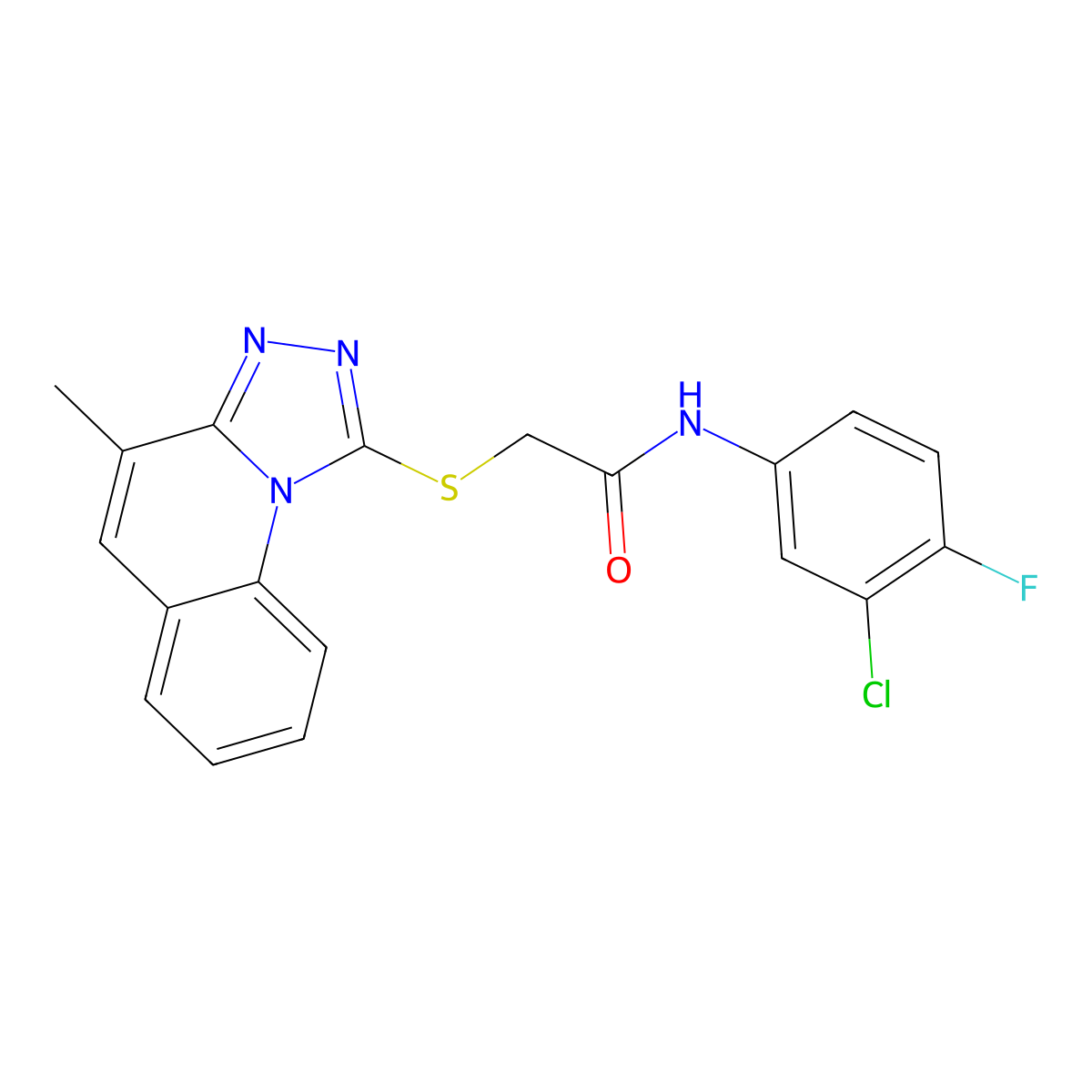 N-(3-Chloro-4-fluorophenyl)-2-({4-methyl-[1,2,4]triazolo[4,3-A]quinolin-1-YL}sulfanyl)acetamide molecular structure, CAS 510721-46-7