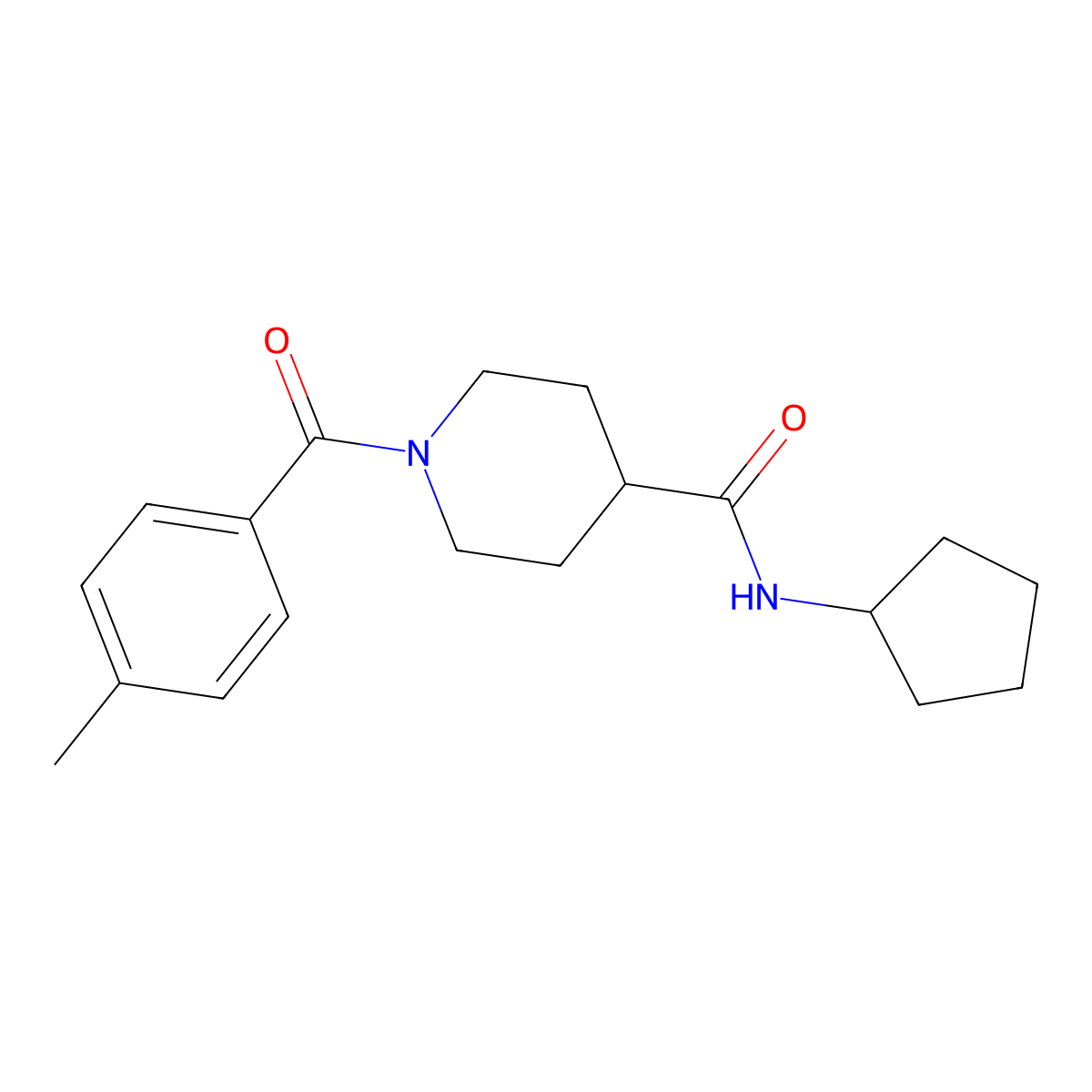 N-cyclopentyl-1-(4-methylbenzoyl)piperidine-4-carboxamide molecular structure, CAS 510722-37-9