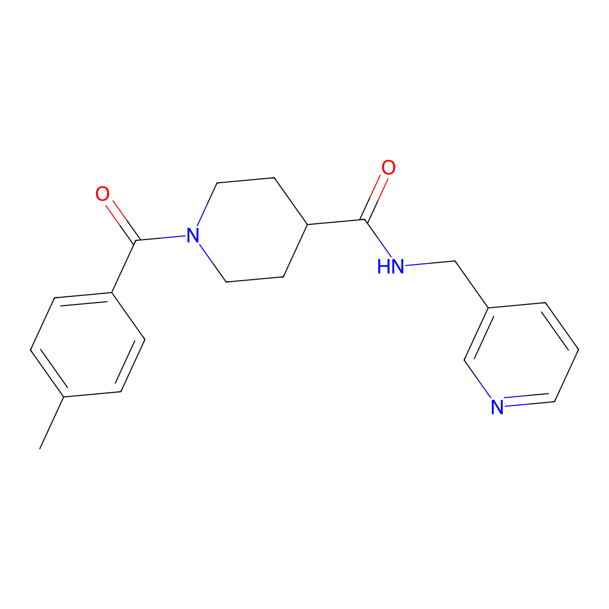 1-(4-methylbenzoyl)-N-(pyridin-3-ylmethyl)piperidine-4-carboxamide molecular structure, CAS 510722-52-8