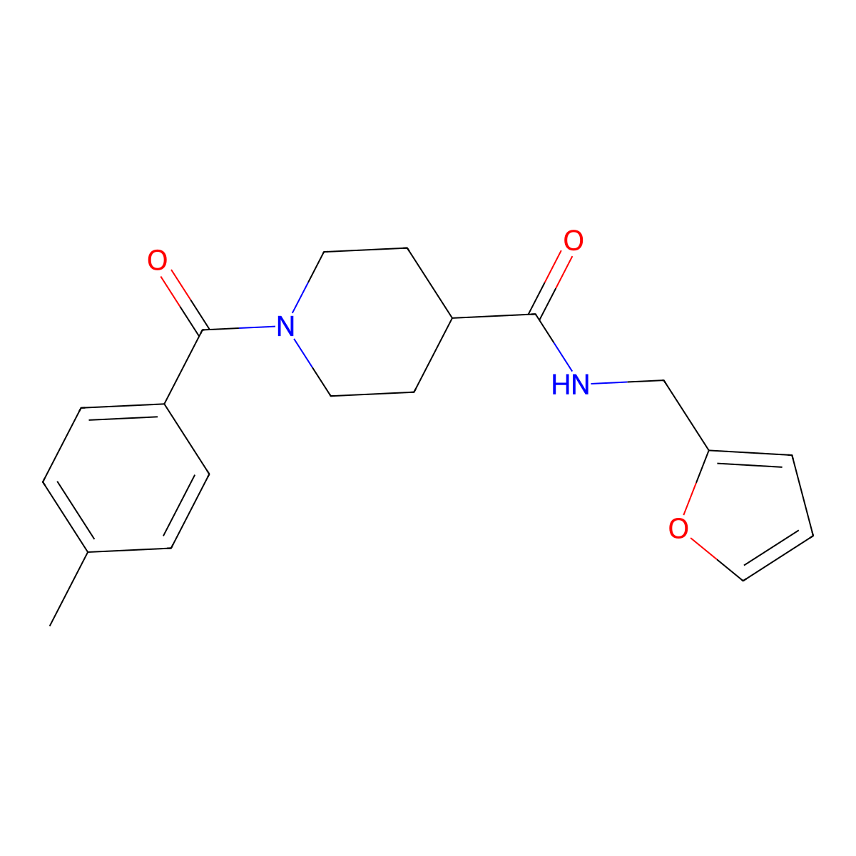 N-(furan-2-ylmethyl)-1-(4-methylbenzoyl)piperidine-4-carboxamide molecular structure, CAS 510722-66-4