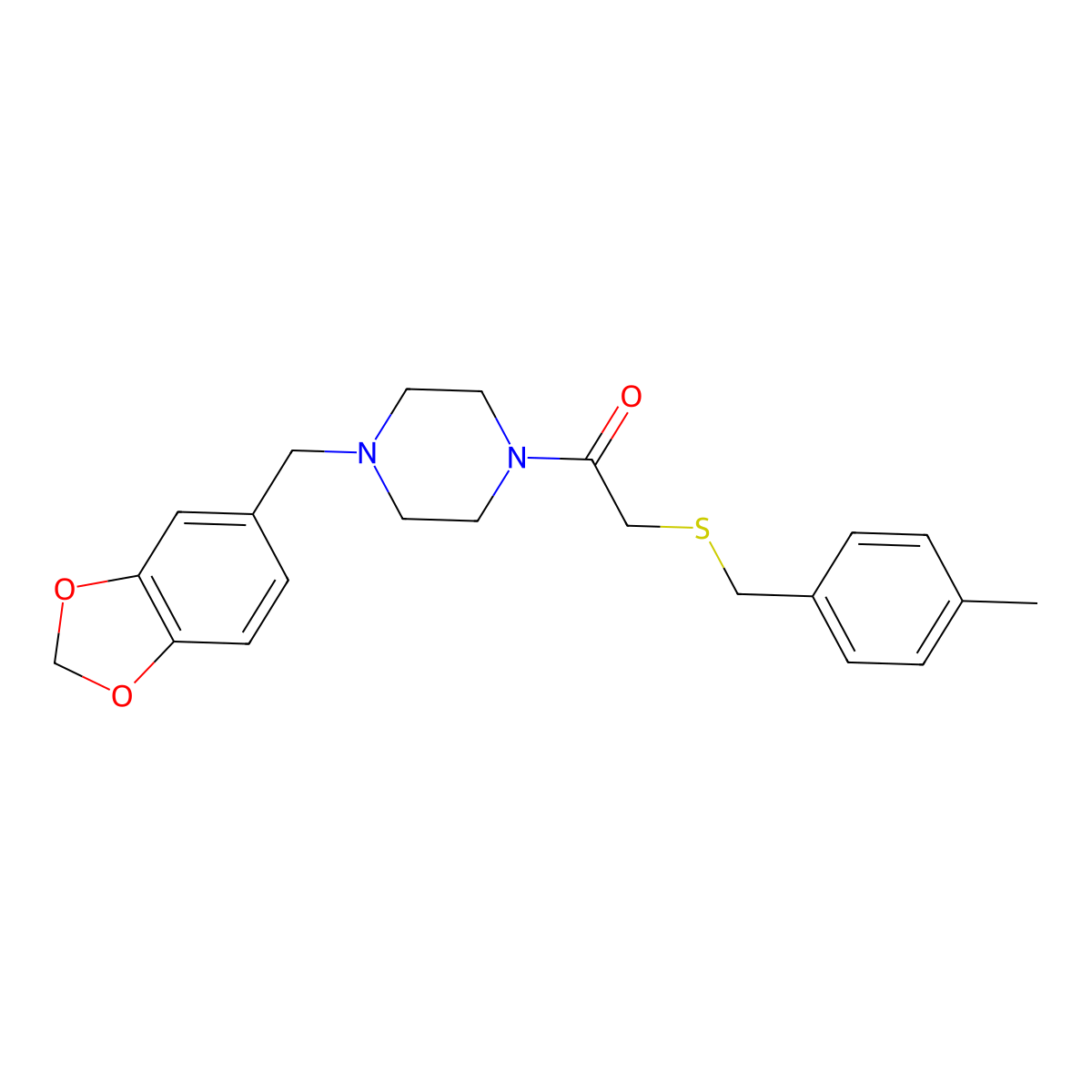 1-[4-(1,3-Benzodioxol-5-ylmethyl)piperazin-1-yl]-2-[(4-methylbenzyl)sulfanyl]ethanone molecular structure, CAS 510722-85-7