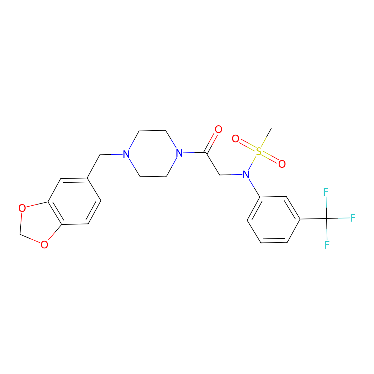 N-[2-[4-(1,3-benzodioxol-5-ylmethyl)piperazin-1-yl]-2-oxoethyl]-N-[3-(trifluoromethyl)phenyl]methanesulfonamide molecular structure, CAS 510723-28-1