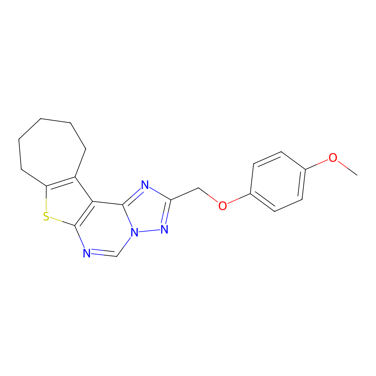 2-((4-methoxyphenoxy)methyl)-9,10,11,12-tetrahydro-8H-cyclohepta[4,5]thieno[3,2-e][1,2,4]triazolo[1,5-c]pyrimidine molecular structure, CAS 510723-88-3