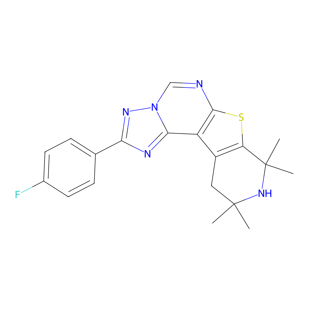 2-(4-Fluorophenyl)-8,8,10,10-tetramethyl-8,9,10,11-tetrahydropyrido[4',3':4,5]thieno[3,2-e][1,2,4]triazolo[1,5-c]pyrimidine molecular structure, CAS 510723-90-7